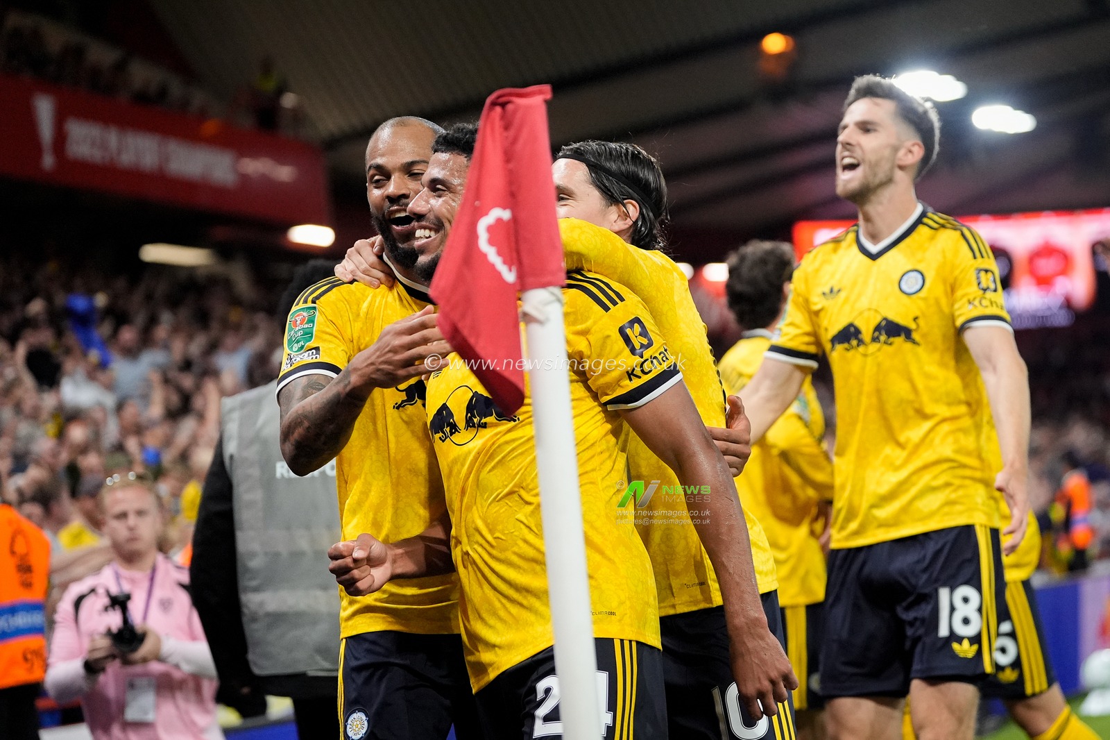 James Justin of Leeds United celebrates his goal to make it  0-2 during the Carabao Cup round 2 match Nottingham Forest vs Leeds Rhinos at City Ground, Nottingham, United Kingdom on 25 August 2026

(Photo by Maynard Manyowa/News Images)