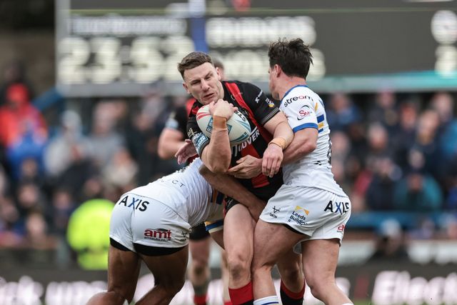 George Williams of Warrington Wolves is tackled by Brodie Croft of Leeds Rhinos during the Betfred Super League round 6 match Leeds Rhinos vs Warrington Wolves at AMT Headingley Stadium, Leeds, United Kingdom on 29 March 2026

(Photo by Mark Cosgrove/News Images)