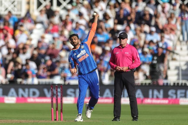 Axar Patel of India delivers the ball during the Third Vitality T20 International match England vs India at Trent Bridge, Nottingham, United Kingdom on 07 July 2026

(Photo by Mark Cosgrove/News Images)