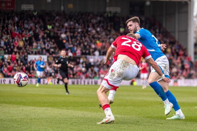 Wrexham's Sam Smith is brought down inside the box during the Sky Bet League 1 match Wrexham vs Stockport County at SToK Cae Ras, Wrexham, United Kingdom, 22nd March 2025

(Photo by Nik Mesney/News Images)