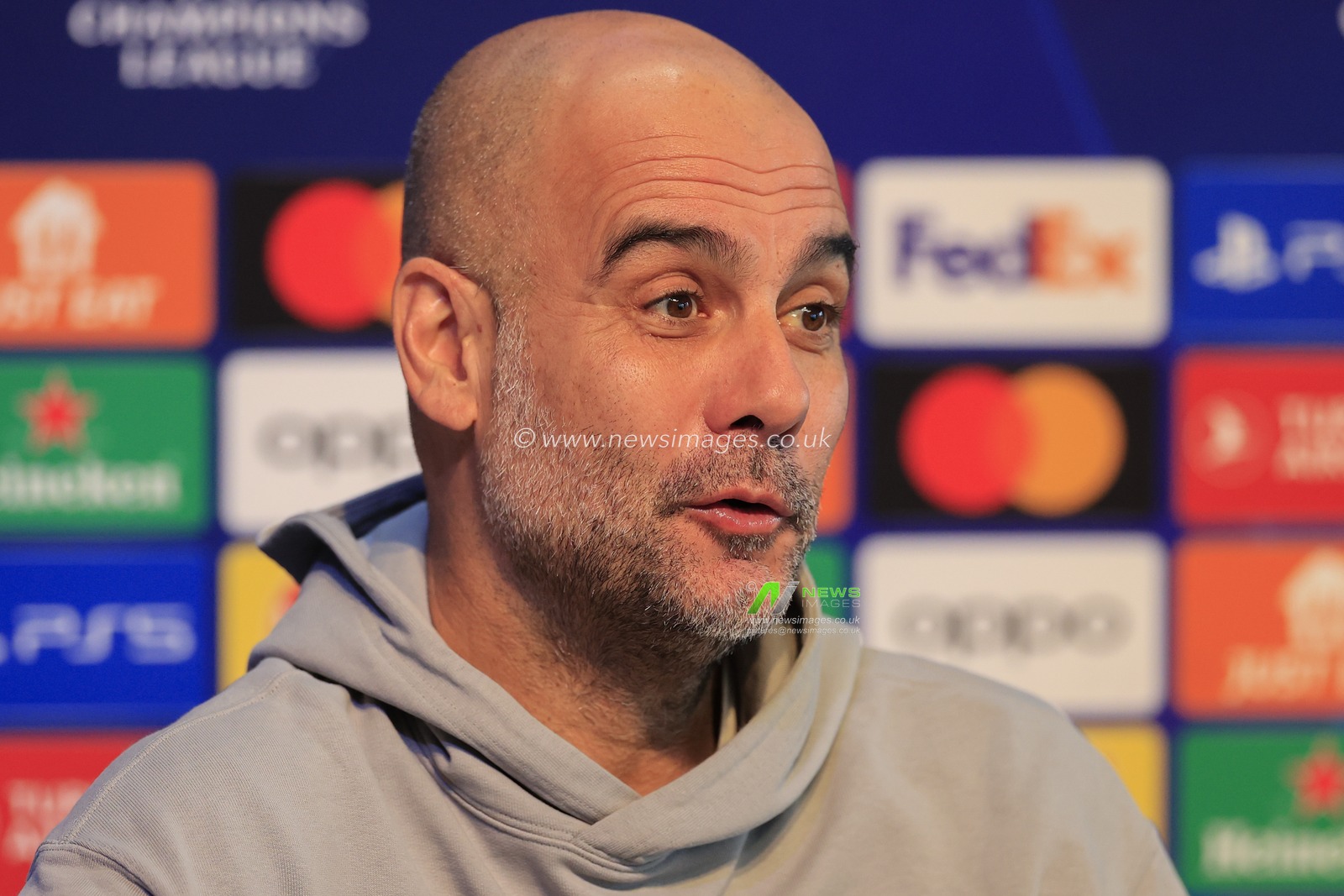 Pep Guardiola answering questions during the Press Conference - UEFA Champions League Manchester City vs Young Boys at the Joie Stadium, Manchester, United Kingdom, 6th November 2023

(Photo by Conor Molloy/News Images)