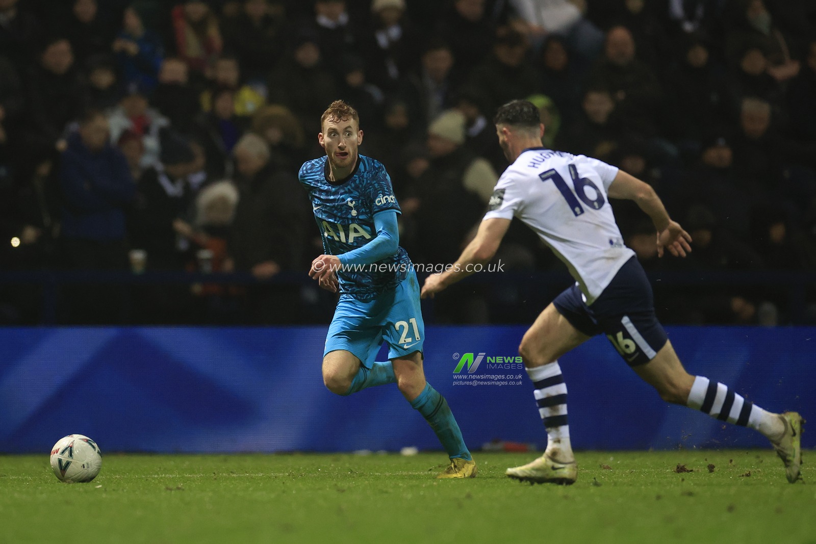 Dejan Kulusevski #21 of Tottenham Hotspur runs with the ball during the Emirates FA Cup Fourth Round match Preston North End vs Tottenham Hotspur at Deepdale, Preston, United Kingdom, 28th January 2023

(Photo by Conor Molloy/News Images)