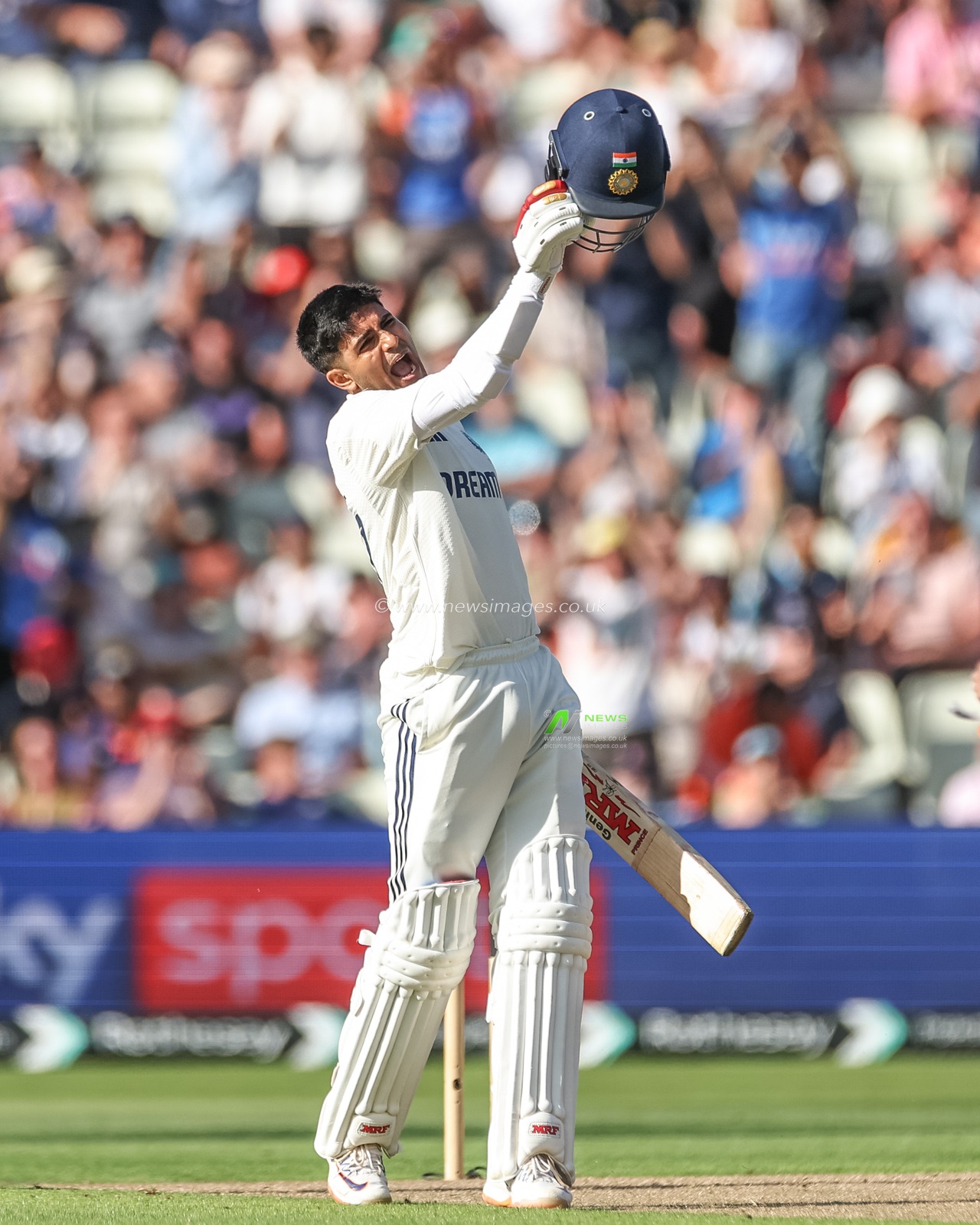 India captain Shubman Gill celebrates a century (100 runs) during the 2nd Rothesay Test Match Day 1 England vs India at Edgbaston, Birmingham, United Kingdom, 2nd July 2025

(Photo by Mark Cosgrove/News Images)