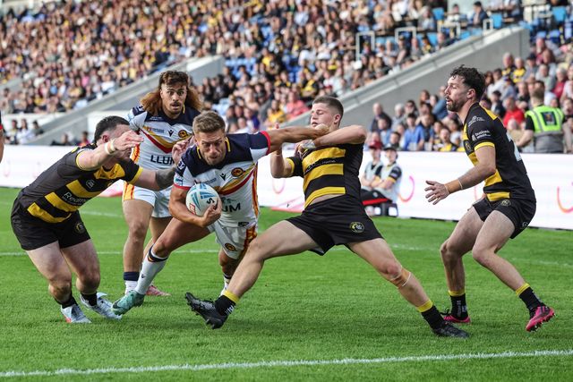 Matty Russell of Catalans Dragons goes over for a try during the Betfred Super League round 12 match York Knights vs Catalans Dragons at LNER Community Stadium, York, United Kingdom on 23 May 2026

(Photo by Mark Cosgrove/News Images)