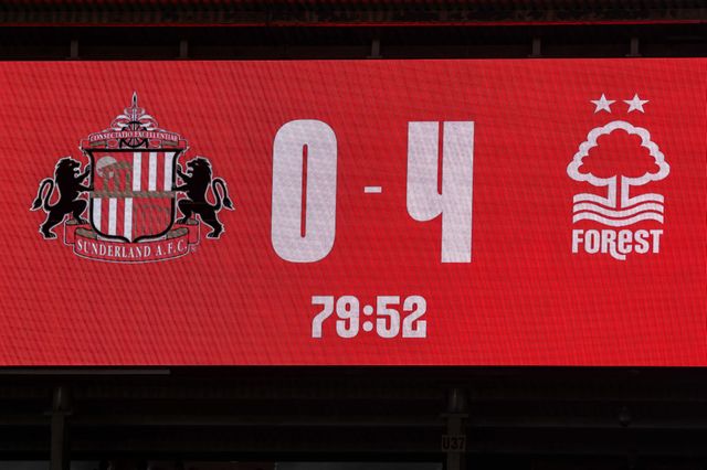Sunderland trail by 4 goals in the last 10 minutes of the game during the Premier League match Sunderland vs Nottingham Forest at Stadium Of Light, Sunderland, United Kingdom on 24 April 2026

(Photo by Alfie Cosgrove/News Images)