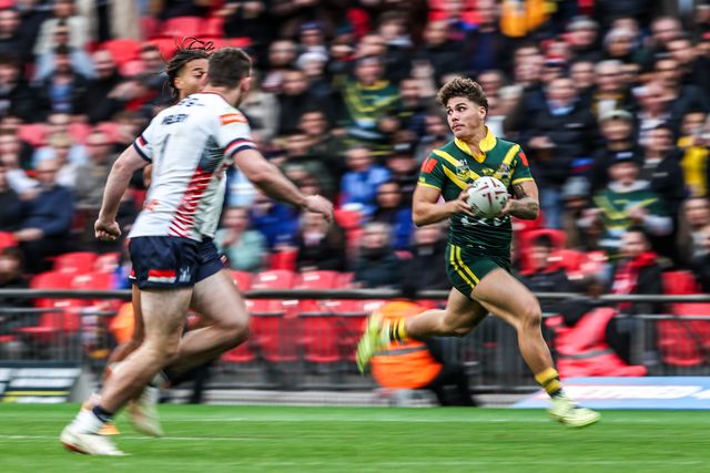 Reece Walsh of Australia breaks with the ball during the The Ashes Series 2025 England vs Australia at Wembley Stadium, London, United Kingdom, 25th October 2025

(Photo by Alfie Cosgrove/News Images)