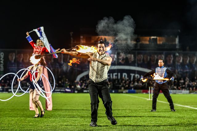 Pre-match entertainment ahead of the Betfred Super League round 5 match Wakefield Trinity vs Leigh Leopards at DIY Kitchens Stadium, Wakefield, United Kingdom on 20 March 2026

(Photo by Alfie Cosgrove/News Images)