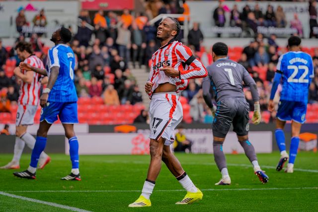 Eric Bocat of Stoke City reacts after a missed chance on goal  during the Sky Bet Championship match Stoke City vs Sheffield Wednesday at Bet365 Stadium, Stoke On Trent, United Kingdom on 03 April 2026

(Photo by Maynard Manyowa/News Images)