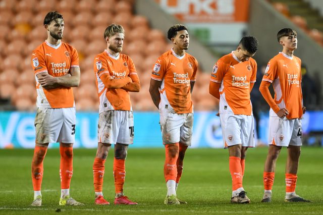 Blackpool players wait to take there penalties during the penalty shootout during the Vertu Trophy match Blackpool vs Aston Villa U21 at Bloomfield Road, Blackpool, United Kingdom, 17th December 2024

(Photo by Craig Thomas/News Images)