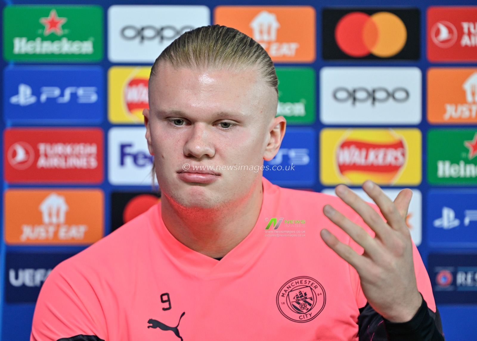 Erling Haaland of Manchester City, during the Manchester City Champions League press Conference at Etihad Campus, Manchester, United Kingdom, 5th March 2024

(Photo by Cody Froggatt/News Images)