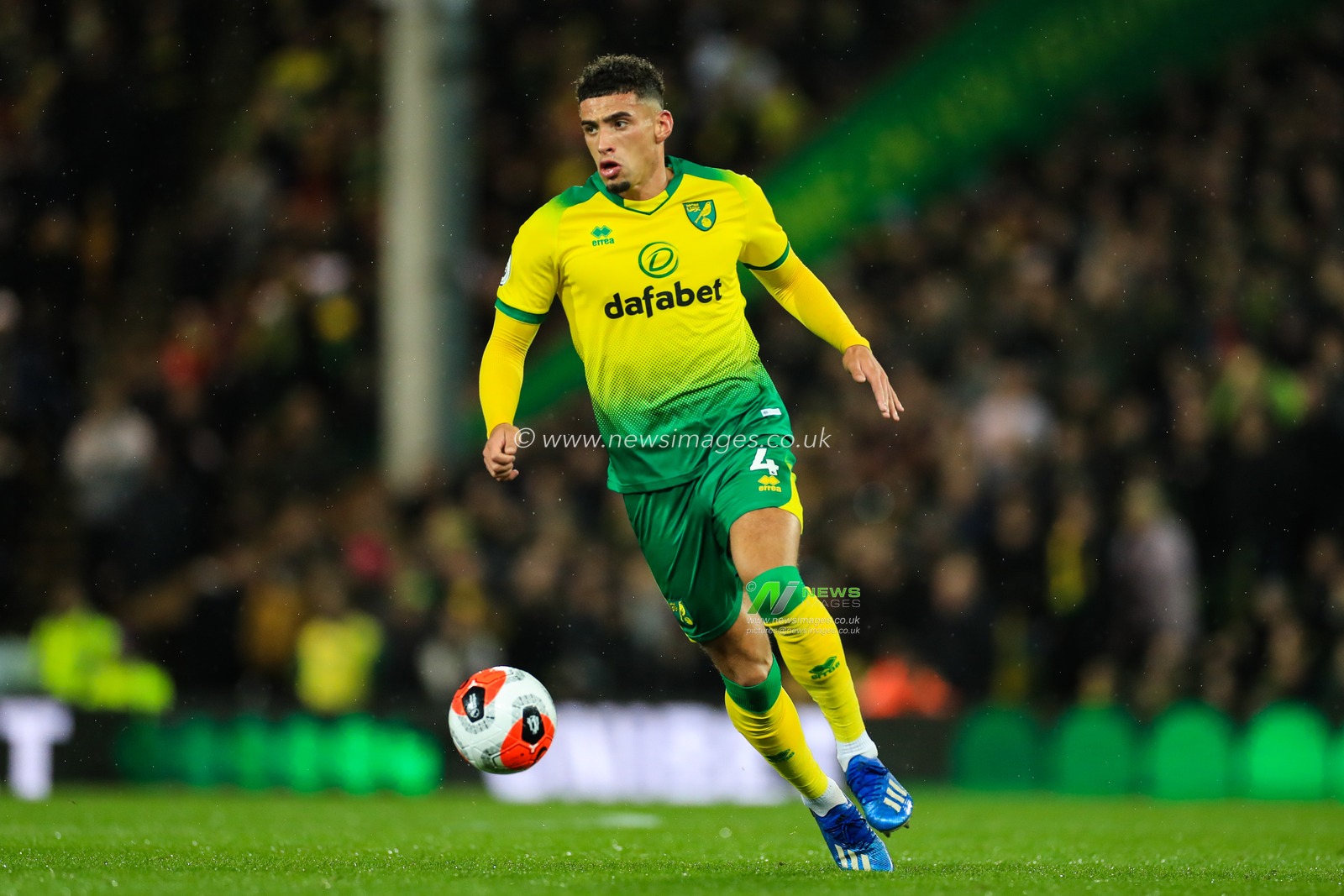 28th February 2020, Carrow Road, Norwich, England; Premier League, Norwich City v Leicester City : Ben Godfrey (04) of Norwich City makes a break with the ball