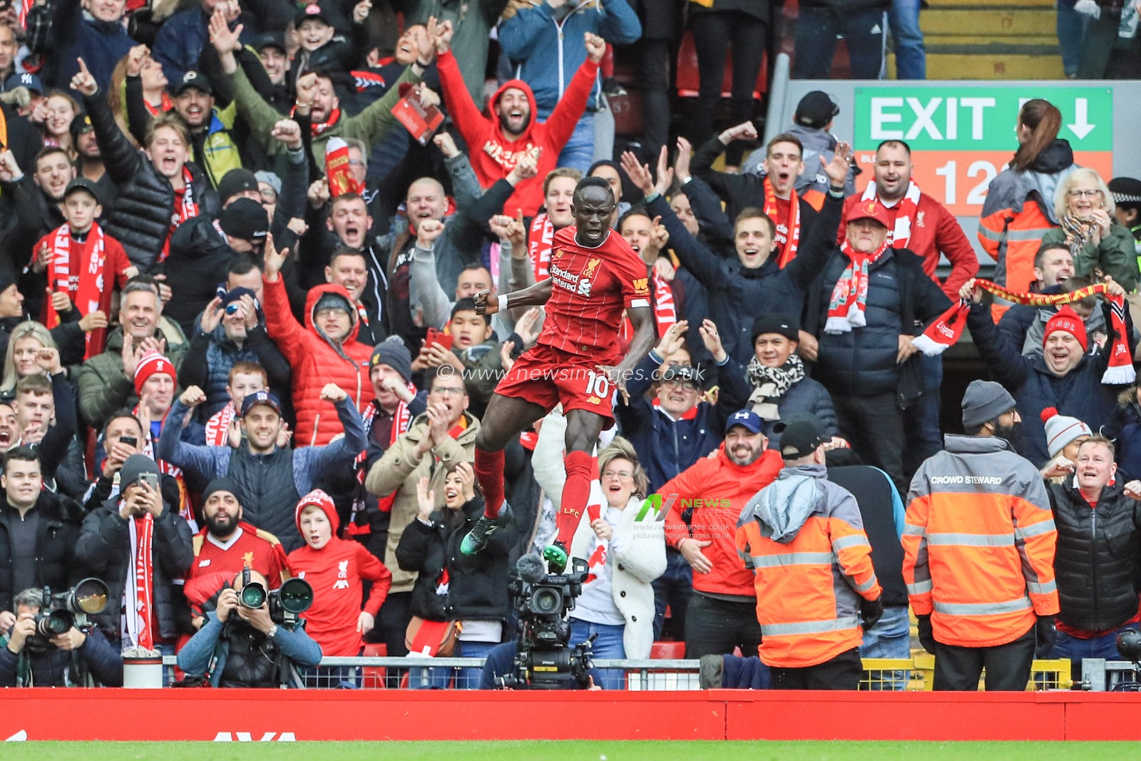 7th March 2020, Anfield, Liverpool, England; Premier League, Liverpool v Bournemouth : Sadio Mane (10) of Liverpool celebrates his goal to make it 2-1