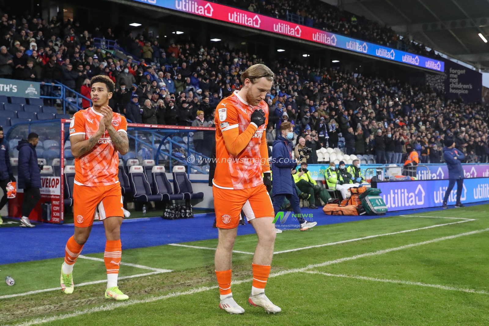 Josh Bowler #11 of Blackpool walks out for the game