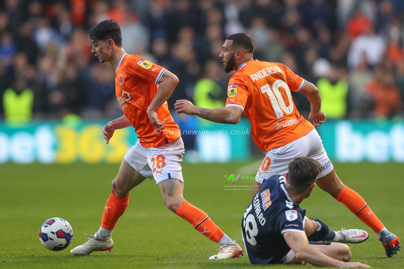 Charlie Patino #28 of Blackpool controls the ball during the Sky Bet Championship match Blackpool vs Millwall at Bloomfield Road, Blackpool, United Kingdom, 28th April 2023

(Photo by Gareth Evans/News Images)