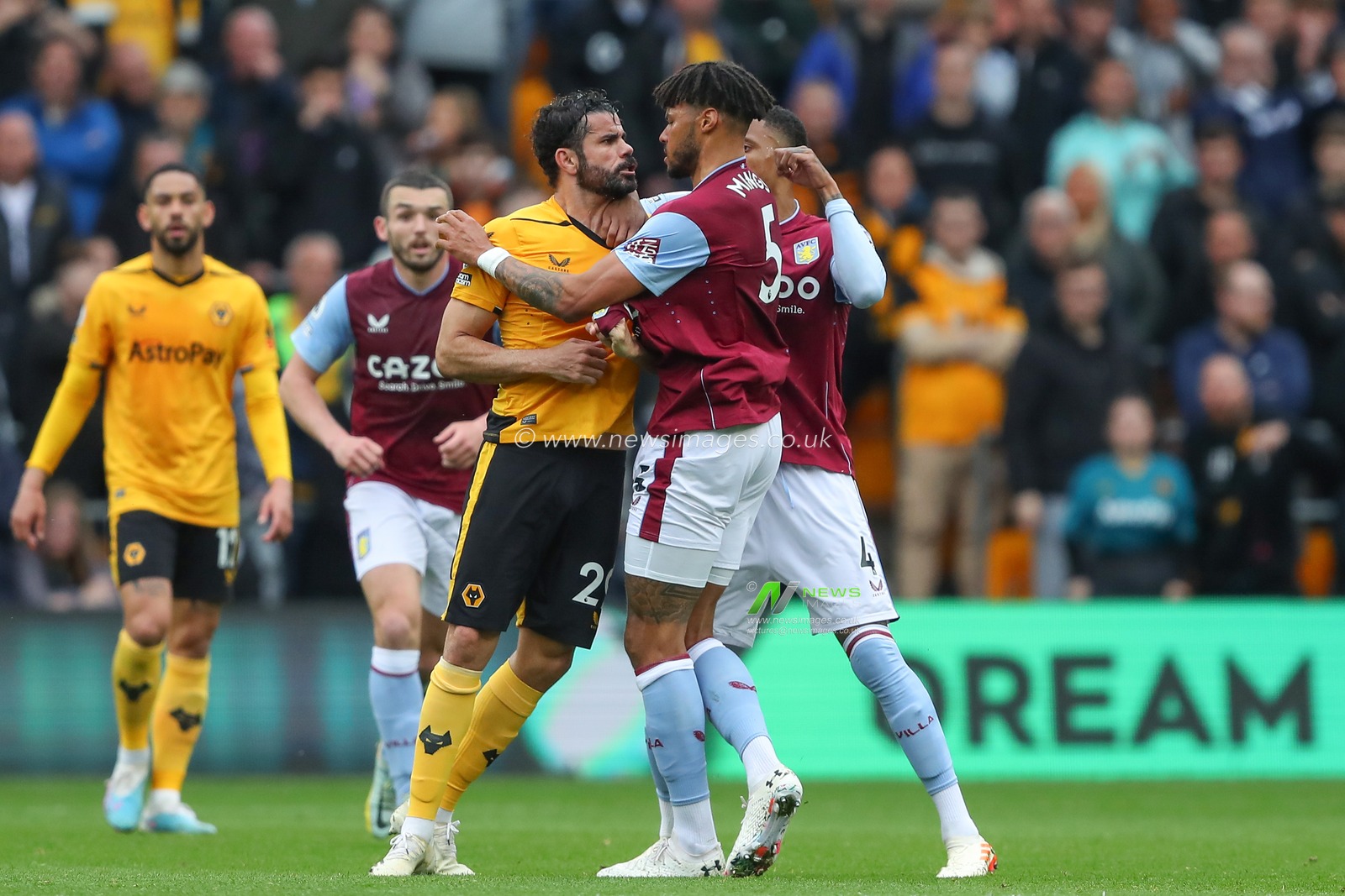 Diego Costa #29 of Wolverhampton Wanderers and Tyrone Mings #5 of Aston Villa clash during the Premier League match Wolverhampton Wanderers vs Aston Villa at Molineux, Wolverhampton, United Kingdom, 6th May 2023

(Photo by Gareth Evans/News Images)