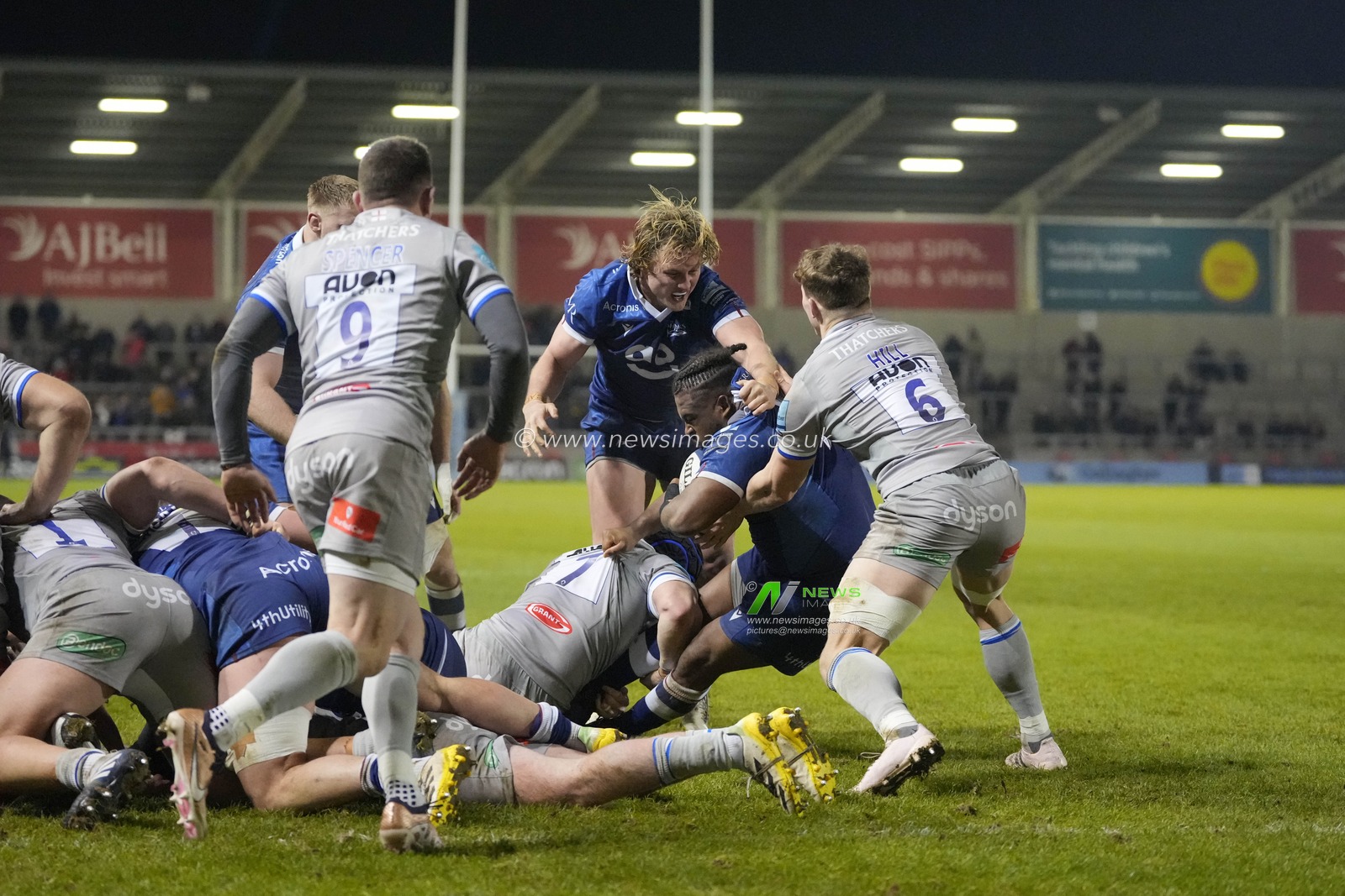 Simon McIntyre #1 of Sale Sharks drives for the try line during the Gallagher Premiership match Sale Sharks vs Bath Rugby at AJ Bell Stadium, Eccles, United Kingdom, 27th January 2023

(Photo by Steve Flynn/News Images)