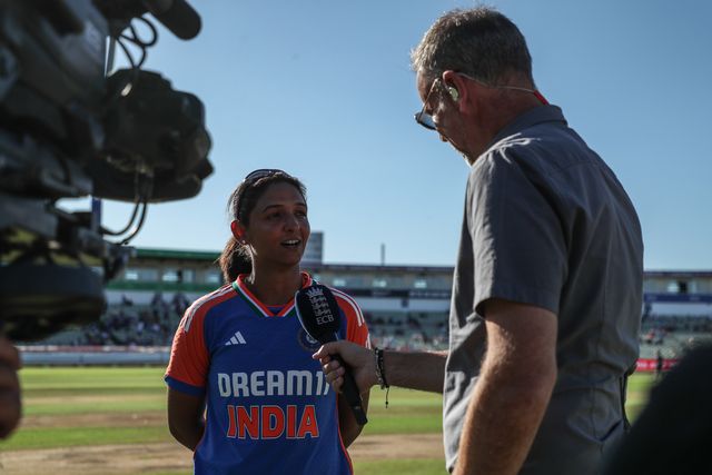Harmanpreet Kaur of India is interviewed after England win the toss during the 5th Vitality IT20 England Women vs India Women at Edgbaston, Birmingham, United Kingdom, 12th July 2025

(Photo by Izzy Poles/News Images)