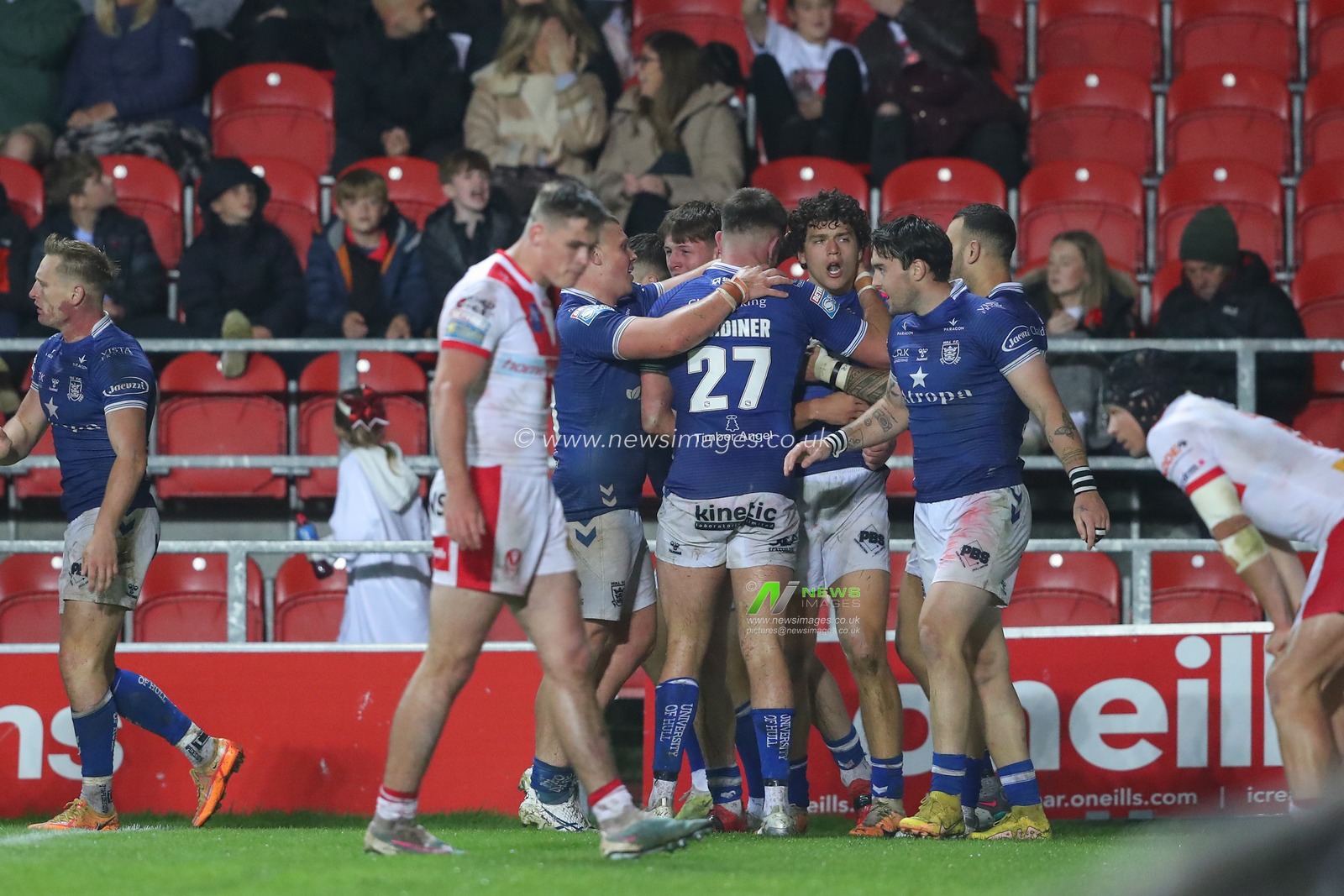 Lewis Martin #35 of Hull FC celebrates his try to make it 14-4 during the Betfred Super League Round 27 match St Helens vs Hull FC at Totally Wicked Stadium, St Helens, United Kingdom, 22nd September 2023

(Photo by Gareth Evans/News Images)