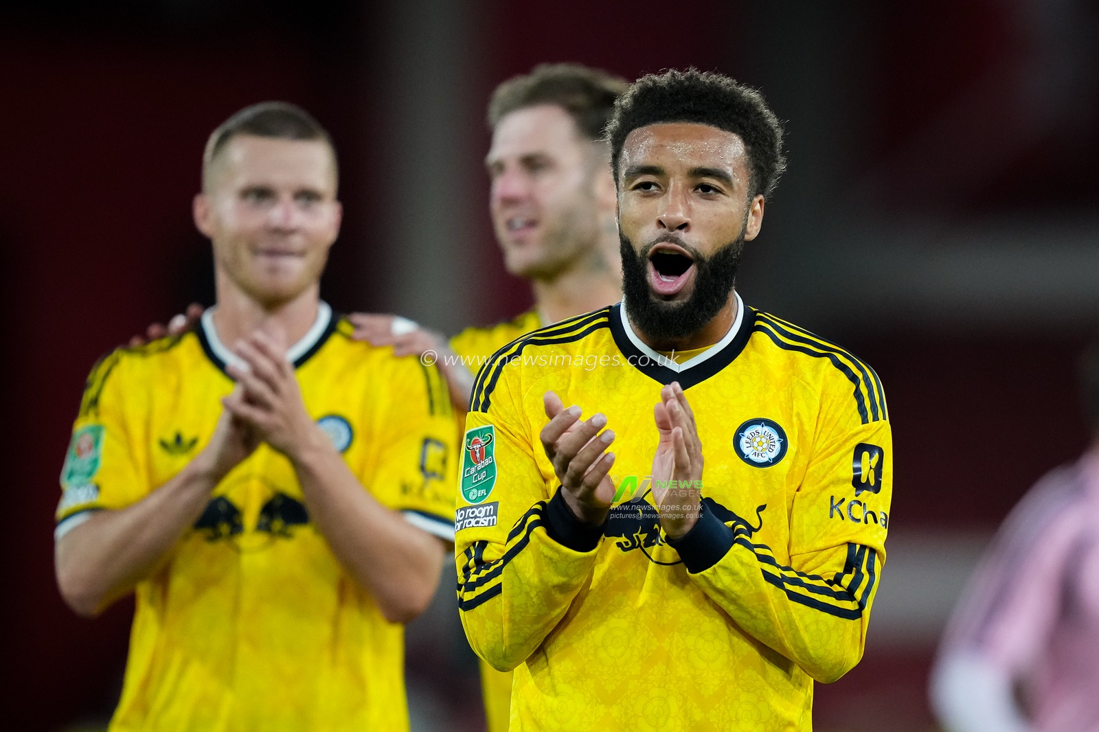 Jayden Bogle of Leeds United applauds the fans after the final whistle  during the Carabao Cup round 2 match Nottingham Forest vs Leeds Rhinos at City Ground, Nottingham, United Kingdom on 25 August 2026

(Photo by Maynard Manyowa/News Images)