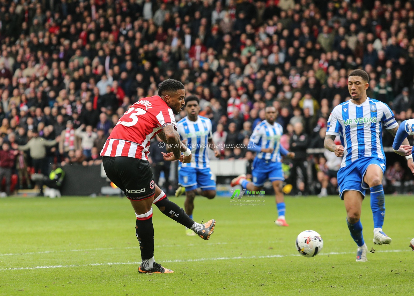 Tyrese Campbell of Sheffield United shoots on goal during the Sky Bet Championship match Sheffield United vs Sheffield Wednesday at Bramall Lane, Sheffield, United Kingdom on 22 February 2026

(Photo by Richard Bierton/News Images)