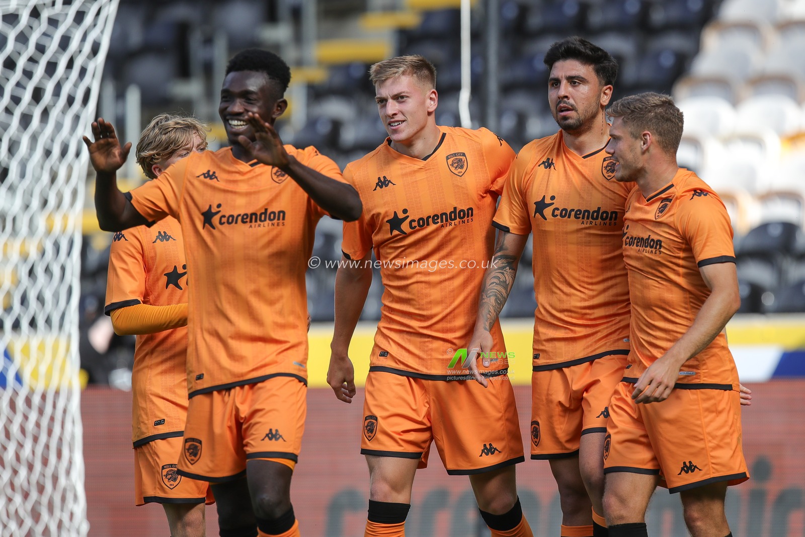 Ozan Tufan #7 of Hull City celebrates his goal and makes the score 1-0 during the Pre-season friendly match Hull City vs Nantes at MKM Stadium, Hull, United Kingdom, 29th July 2023

(Photo by James Heaton/News Images)