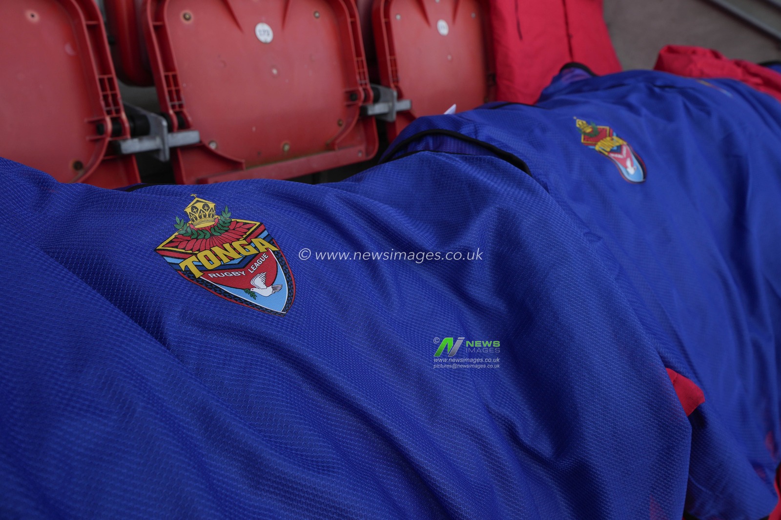 A general view of  the Tonga bibs at theTotally Wicked Stadium before the Rugby League International match England vs Tonga at Totally Wicked Stadium, St Helens, United Kingdom, 22nd October 2023

(Photo by Steve Flynn/News Images)