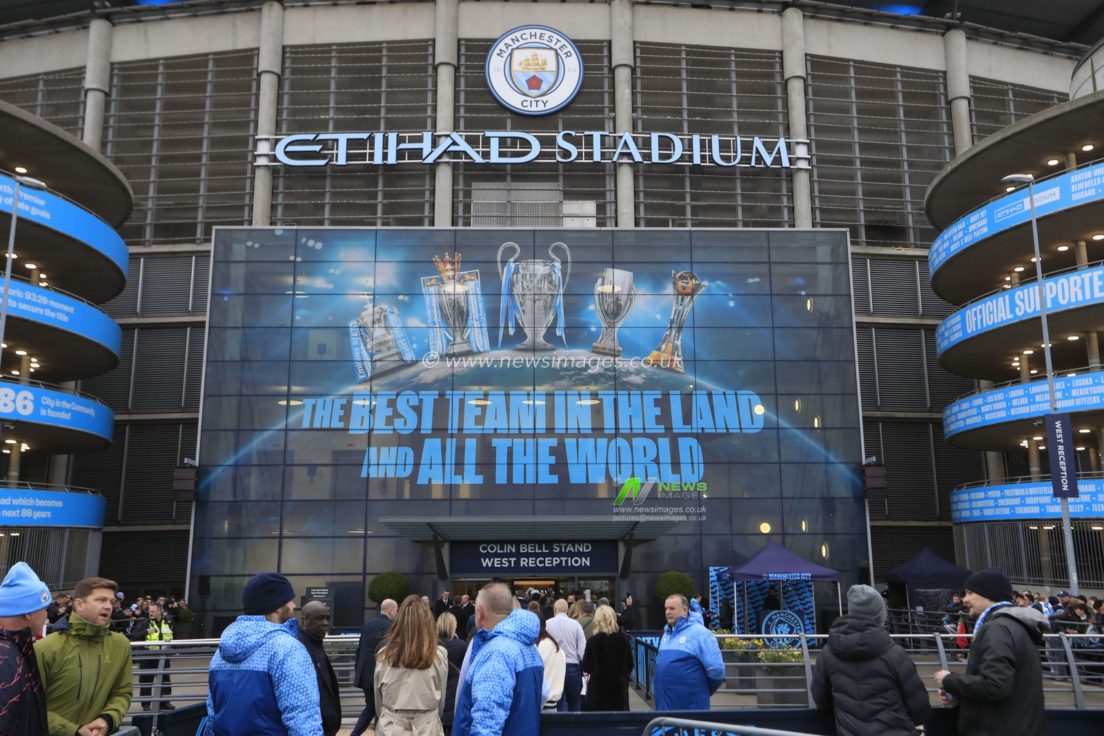 Fans start to gather outside the stadium ahead of the Premier League match Manchester City vs Chelsea at Etihad Stadium, Manchester, United Kingdom, 17th February 2024

(Photo by Conor Molloy/News Images)