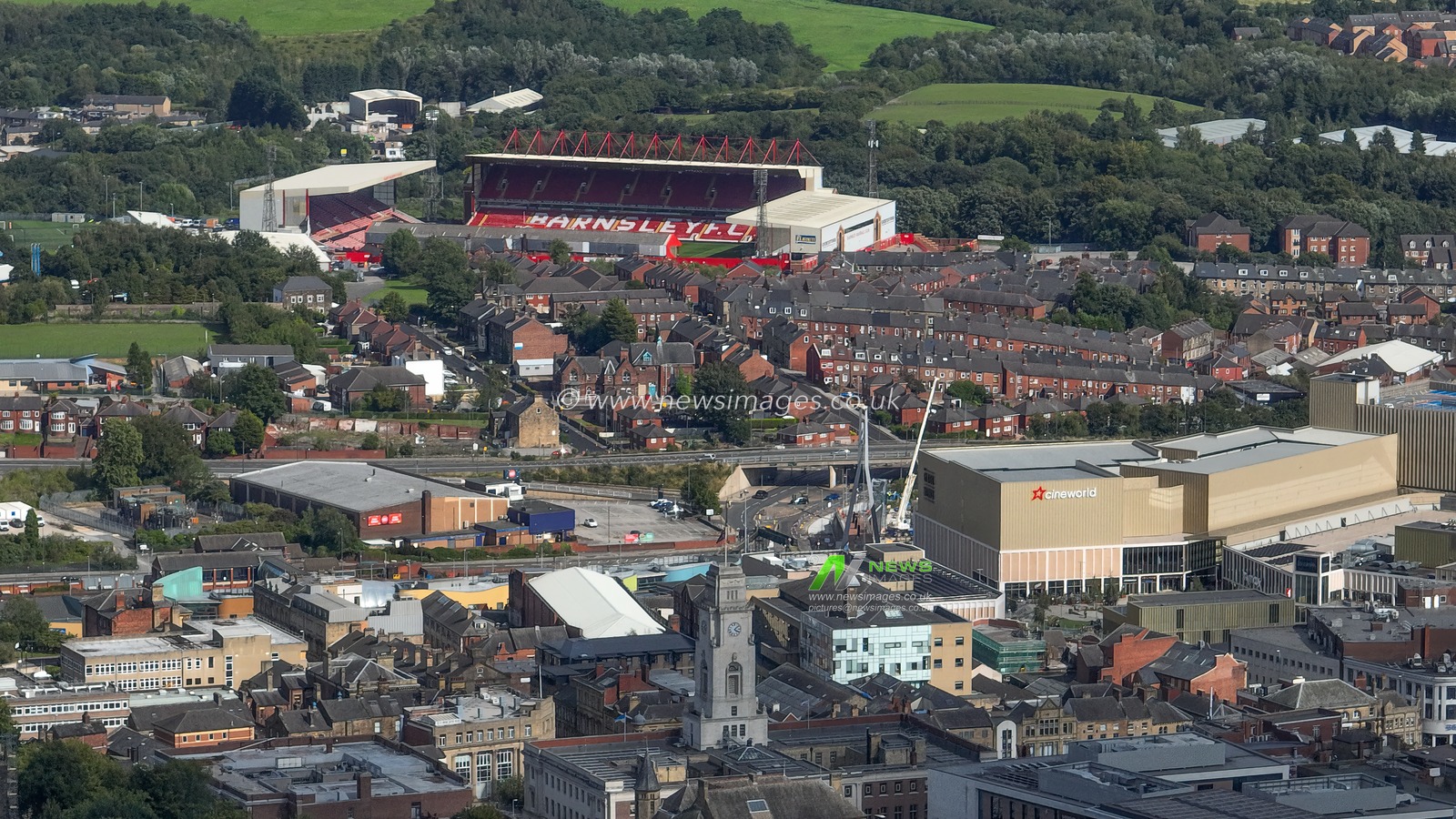 A aerial view of Oakwell ahead of the Carabao Cup match Barnsley vs Tranmere Rovers at Oakwell, Barnsley, United Kingdom, 8th August 2023

(Photo by Mark Cosgrove/News Images)