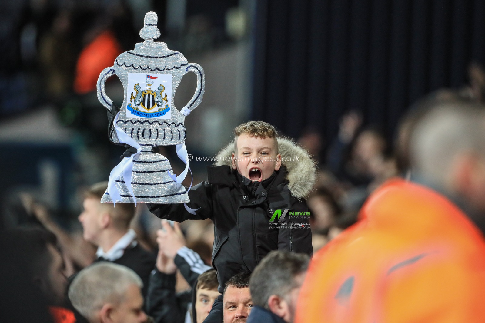 3rd March 2020, The Hawthorns, West Bromwich, England; Emirates FA Cup 5th Round, West Bromwich Albion v Newcastle United : A young Newcastle fan celebrates as Newcastle go through to the next round