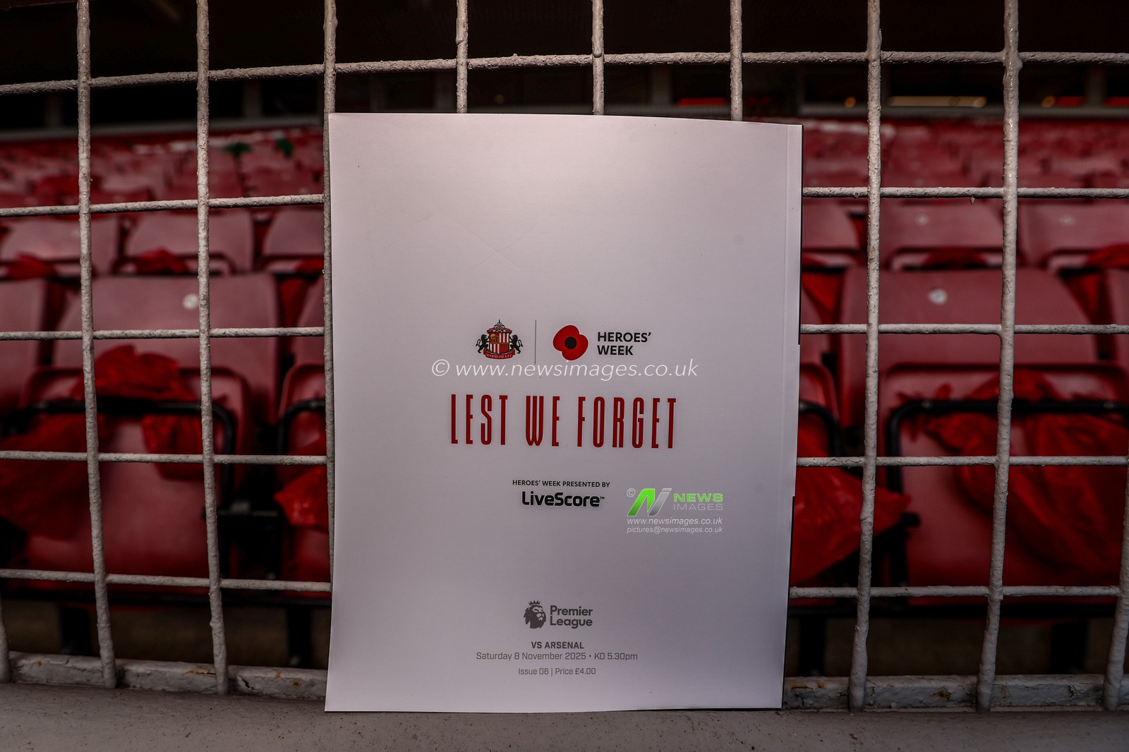 The back cover of the remembrance match programme during the Premier League match Sunderland vs Arsenal at Stadium Of Light, Sunderland, United Kingdom, 8th November 2025

(Photo by Alfie Cosgrove/News Images)

*** GER AUT SUI OUT ***