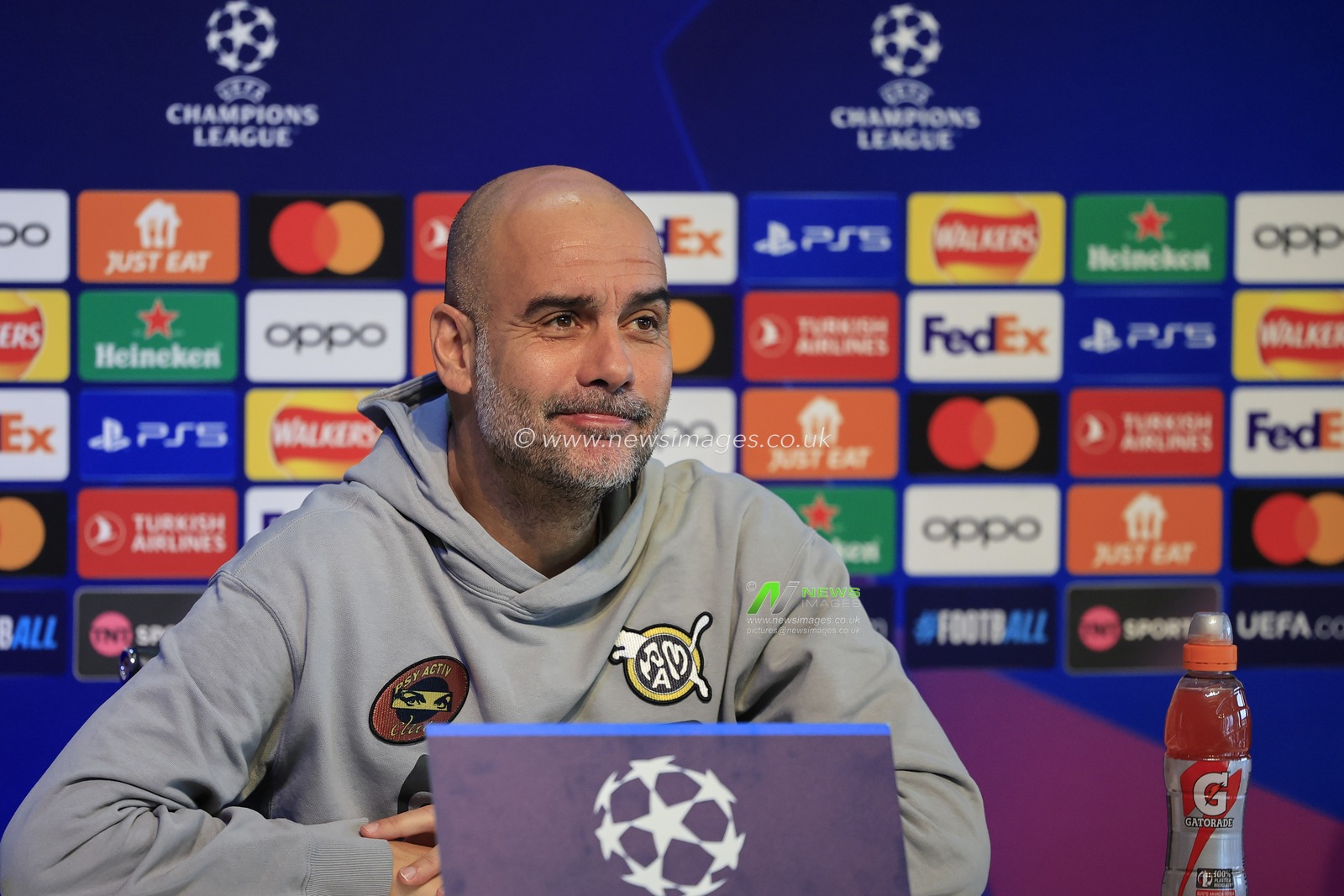 Pep Guardiola answering questions during the Press Conference - UEFA Champions League Manchester City vs Young Boys at the Joie Stadium, Manchester, United Kingdom, 6th November 2023

(Photo by Conor Molloy/News Images)