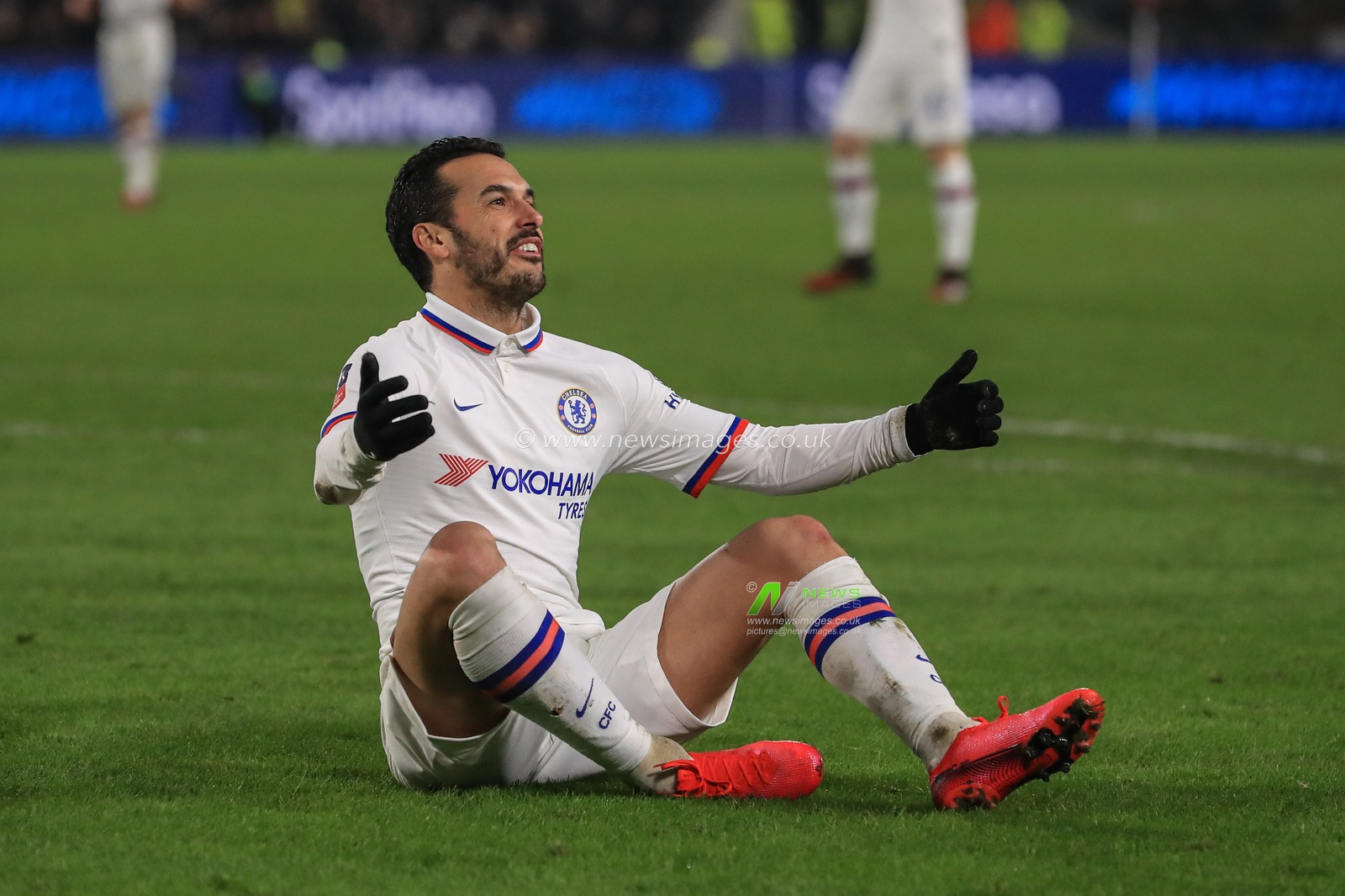25th January 2020, KC Stadium, Kingston upon Hull, England; Emirates FA Cup, Hull City v Chelsea : Pedro (11) of Chelsea smiles and shakes his hands as he misses a close range effort