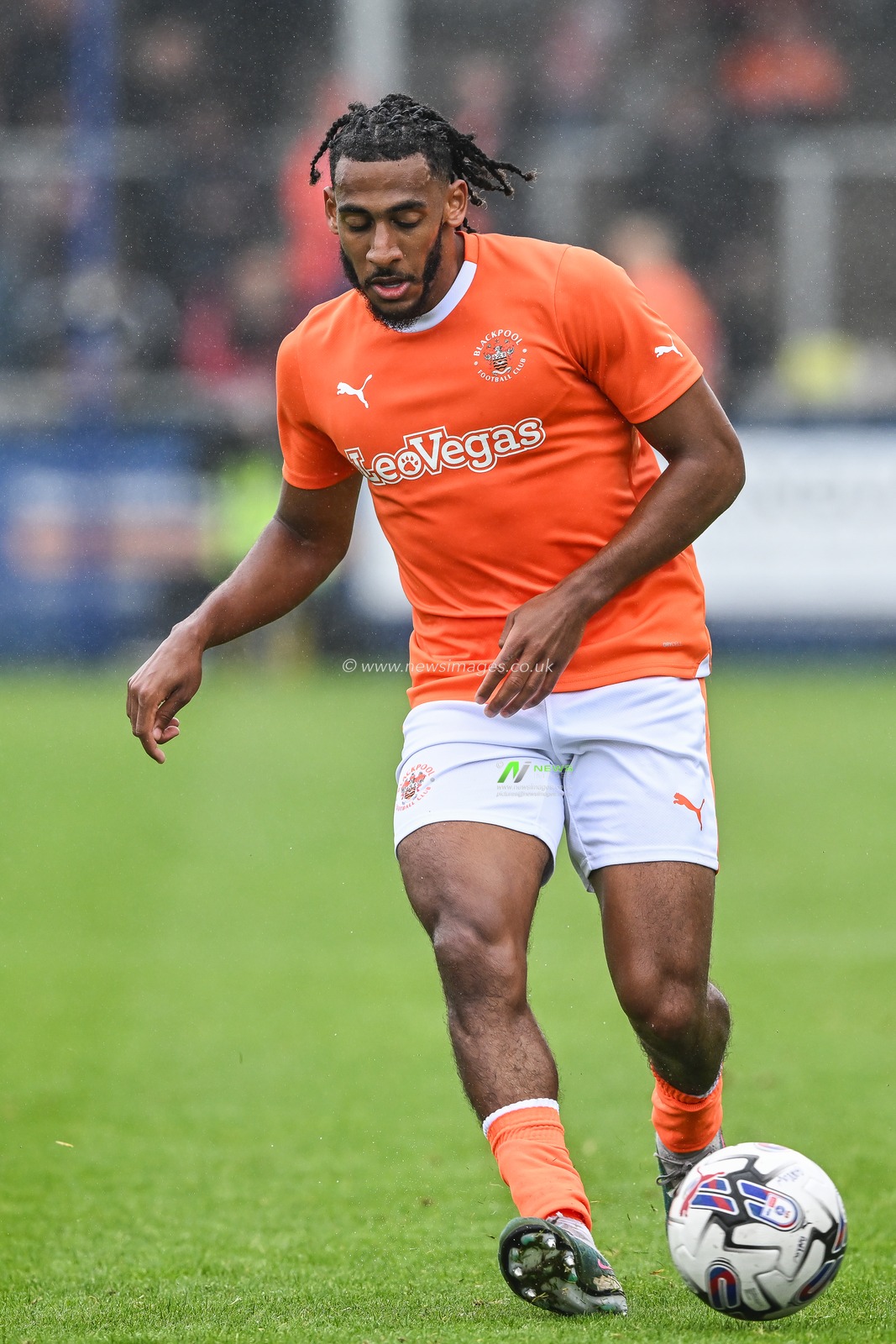 Dominic Thompson #23 of Blackpool in action during the game during the Pre-season friendly match Barrow vs Blackpool at SO Legal Stadium, Barrow-in-Furness, United Kingdom, 22nd July 2023

(Photo by Craig Thomas/News Images)