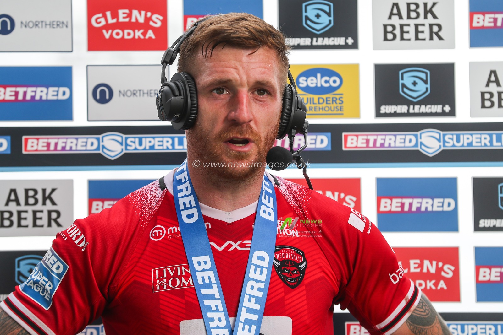 Marc Sneyd of Salford Red Devils gives an interview after the Betfred Super League Round 13 match Salford Red Devils vs London Broncos at Salford Community Stadium, Eccles, United Kingdom, 2nd June 2024

(Photo by Gareth Evans/News Images)