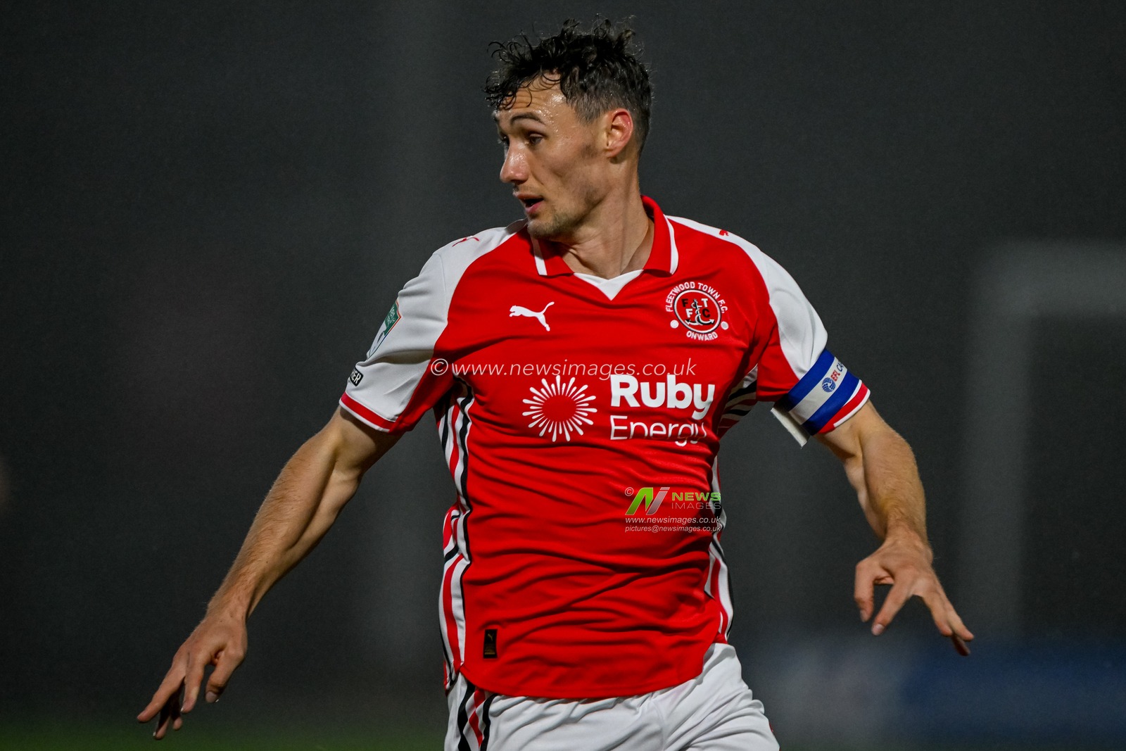 Matty Virtue of Fleetwood Town  with captain's armband during the The Vertu Trophy match Fleetwood Town vs Leeds United Academy at Highbury Stadium, Fleetwood, United Kingdom, 7th October 2025

(Photo by Adam Gee/News Images)