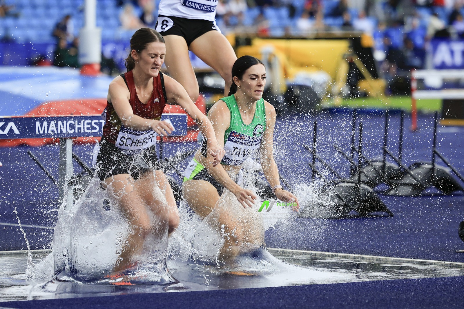 Poppy Tank leads the 3000m steeplechase with Jessica Scheriff during the UK Athletics Championships at Manchester Regional Arena, Manchester, United Kingdom, 8th July 2023

(Photo by Conor Molloy/News Images)