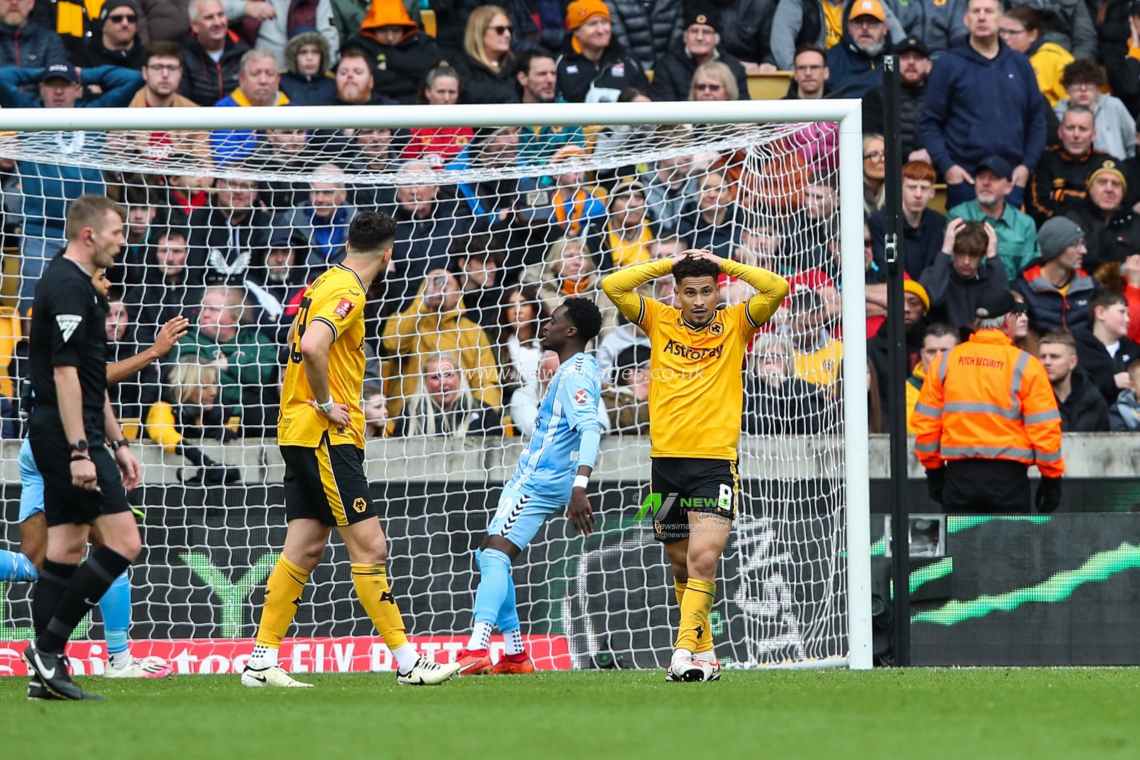 JoÃ£o Gomes of Wolverhampton Wanderers reacts to conceding a goal during the Emirates FA Cup Quarter- Final match Wolverhampton Wanderers vs Coventry City at Molineux, Wolverhampton, United Kingdom, 16th March 2024

(Photo by Gareth Evans/News Images)