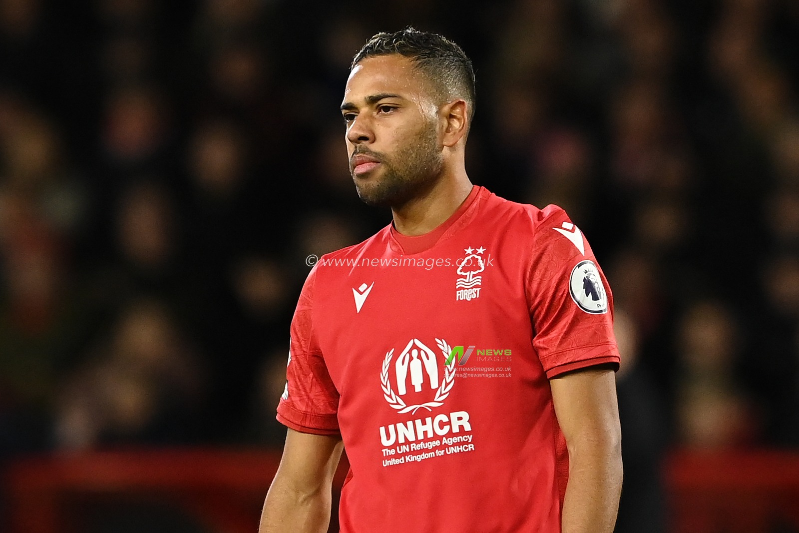 Renan Lodi #32 of Nottingham Forest showing UN Refugee Agency logo during the Premier League match Nottingham Forest vs Chelsea at City Ground, Nottingham, United Kingdom, 1st January 2023

(Photo by Craig Thomas/News Images)