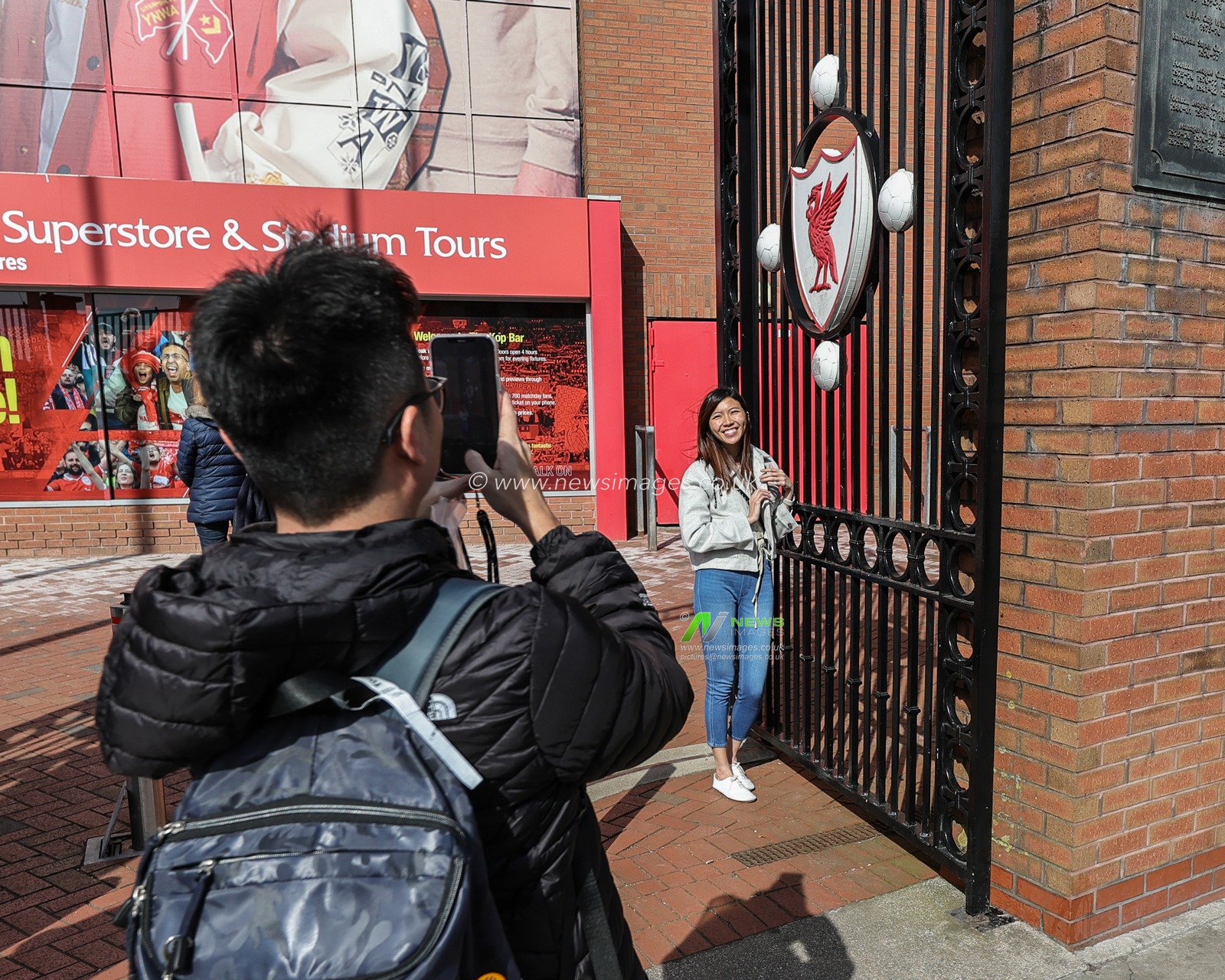 A fan has a selfie at Paisley gateway during the Premier League match Liverpool vs Fulham at Anfield, Liverpool, United Kingdom, 3rd May 2023

(Photo by Mark Cosgrove/News Images)