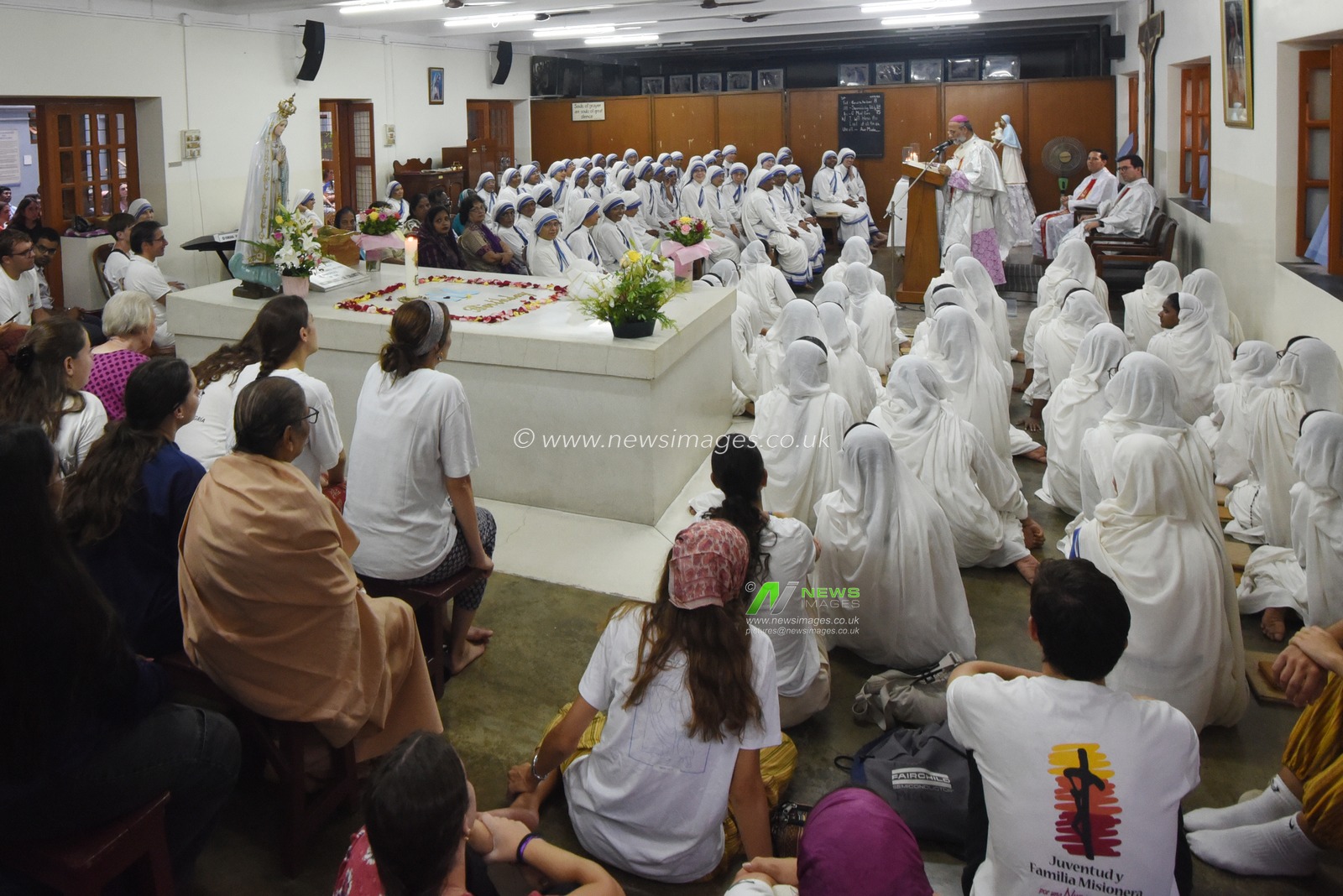 Nuns of the Missionaries of Charity offer prayers at the tomb of Saint Teresa of Kolkata on her 116th birth anniversary at the Mother House in Kolkata, India, Wednesday, August 26, 2026.Photo by Debajyoti Chakraborty(Photo: Debajyoti Chakraborty/News Images)