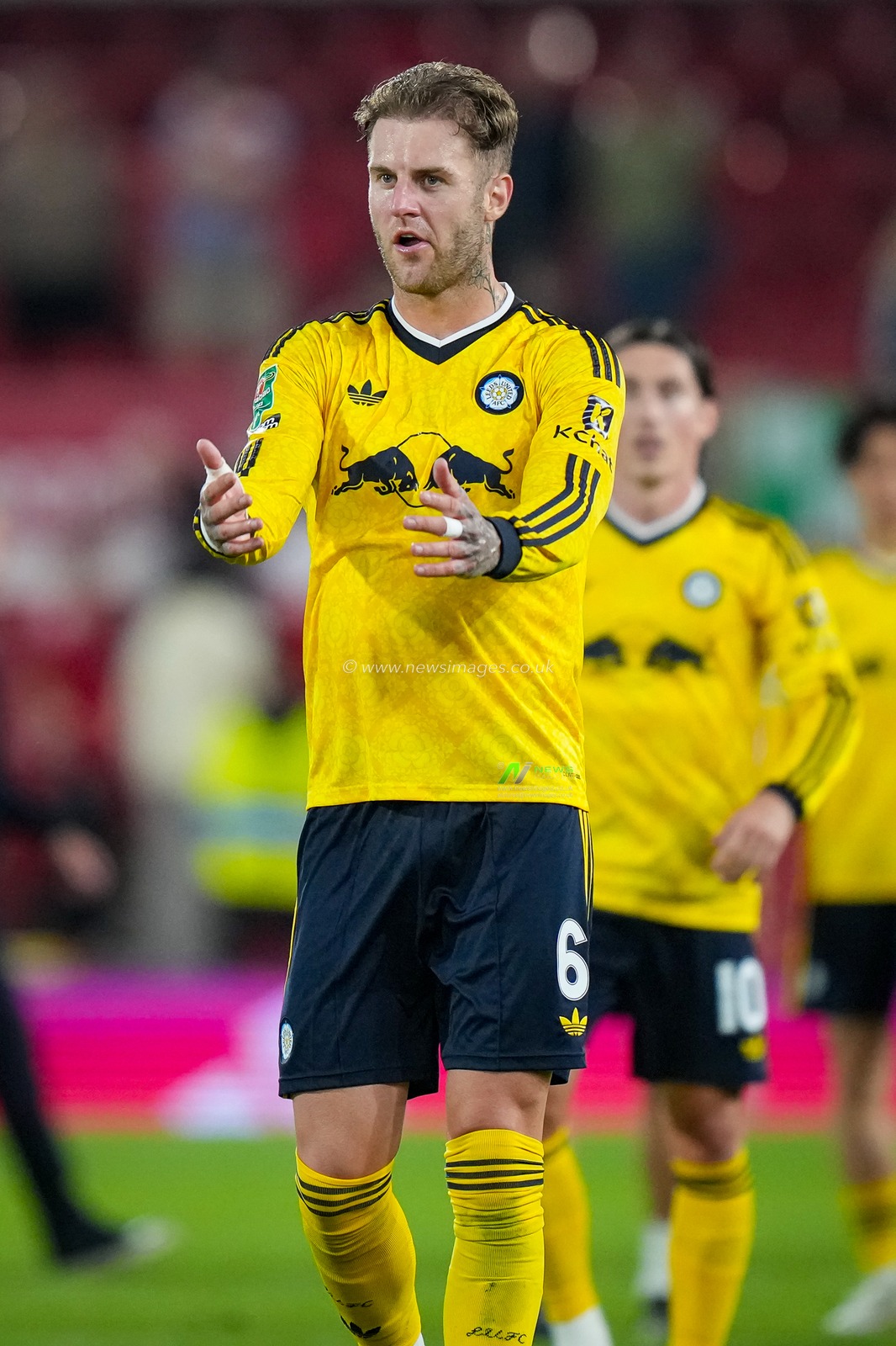 Joe Rodon of Leeds United applauds the fans after the final whistle  during the Carabao Cup round 2 match Nottingham Forest vs Leeds Rhinos at City Ground, Nottingham, United Kingdom on 25 August 2026

(Photo by Maynard Manyowa/News Images)