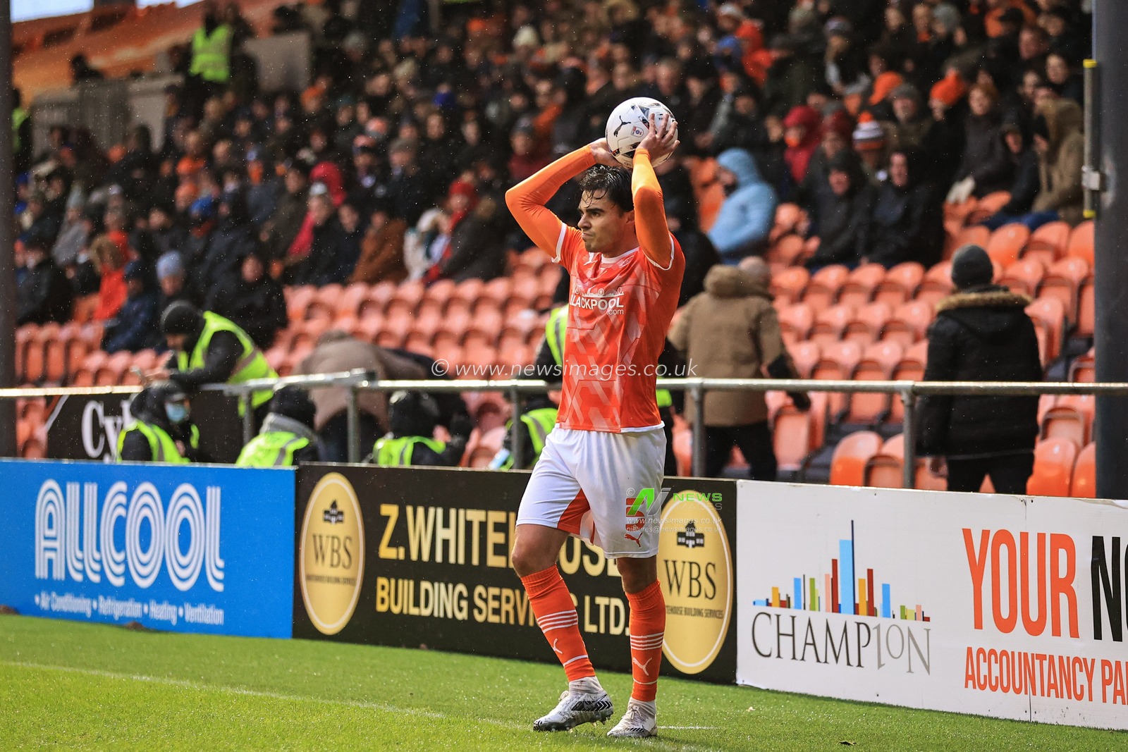 Reece James #5 of Blackpool takes a throw-in