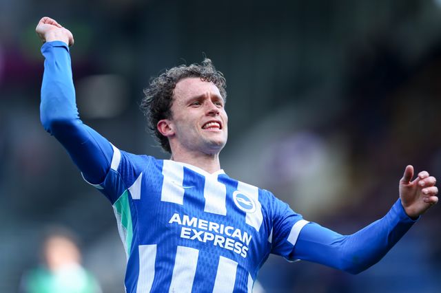 Mats Wieffer of Brighton & Hove Albion celebrates 0-2 win after the Premier League match Burnley vs Brighton & Hove Albion at Turf Moor, Burnley, United Kingdom on 11 April 2026

(Photo by Jorge Horsted/News Images)