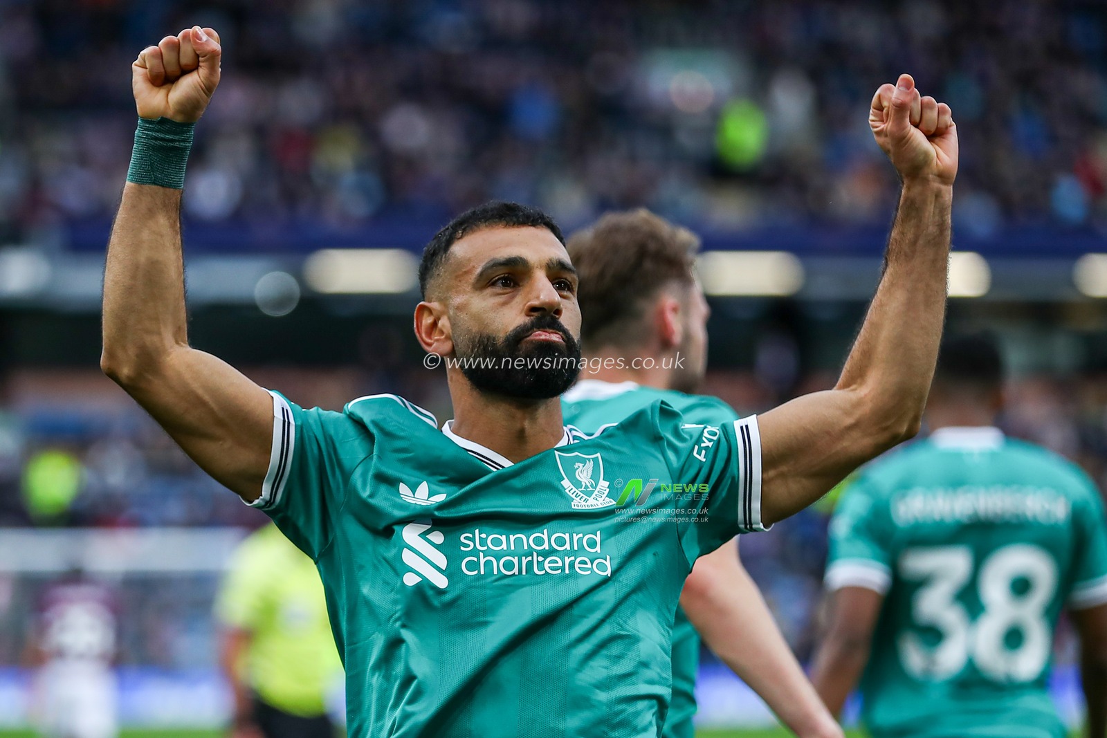 Mohamed Salah of Liverpool celebrates after making it 1-0 during the Premier League match Burnley vs Liverpool at Turf Moor, Burnley, United Kingdom, 14th September 2025

(Photo by Jorge Horsted/News Images)