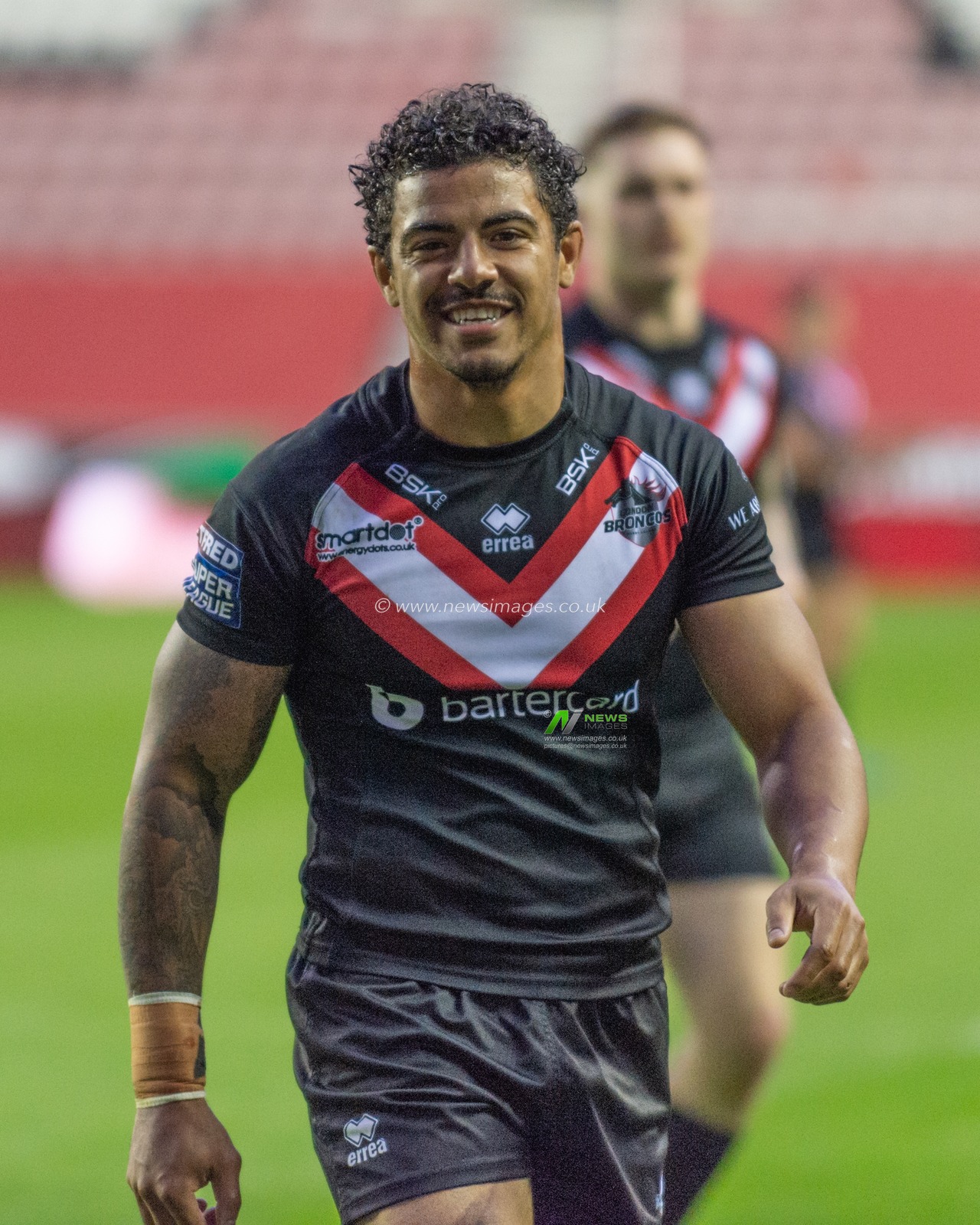 2nd May 2019 , DW Stadium, Wigan, England;  Betfred Super League, Round 14, Wigan Warriors vs London Broncos ; Kieran Dixon (5) of London Broncos 

Credit: Richard Long/News Images