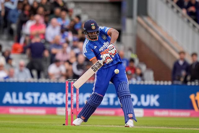 Harshit Rana of India hits a six  during the Second Vitality T20 International match England vs India at Old Trafford, Manchester, United Kingdom on 04 July 2026

(Photo by Maynard Manyowa/News Images)
