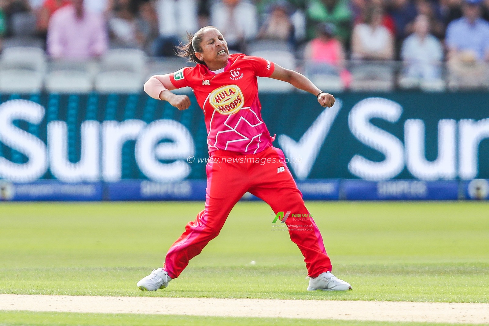 Shabnim Ismail of Welsh Fire celebrates after dismissing Danielle Gibson of London Spirit during the The Hundred Women's Final match Welsh Fire Women vs London Spirit Women at Lords, London, United Kingdom, 18th August 2024

(Photo by Izzy Poles/News Images)