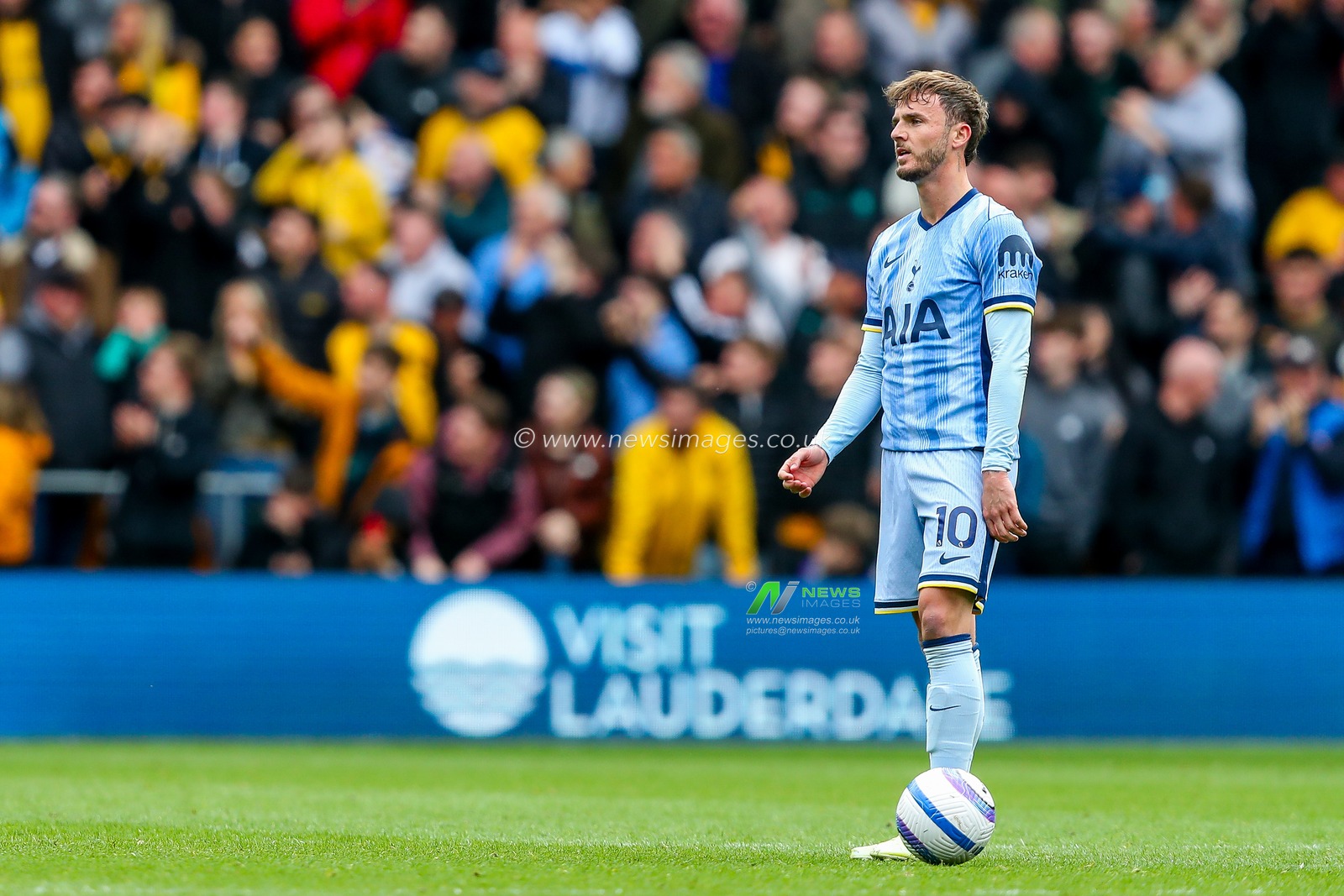 James Maddison of Tottenham Hotspur looks on during the Premier League match Wolverhampton Wanderers vs Tottenham Hotspur at Molineux, Wolverhampton, United Kingdom, 13th April 2025

(Photo by Gareth Evans/News Images)