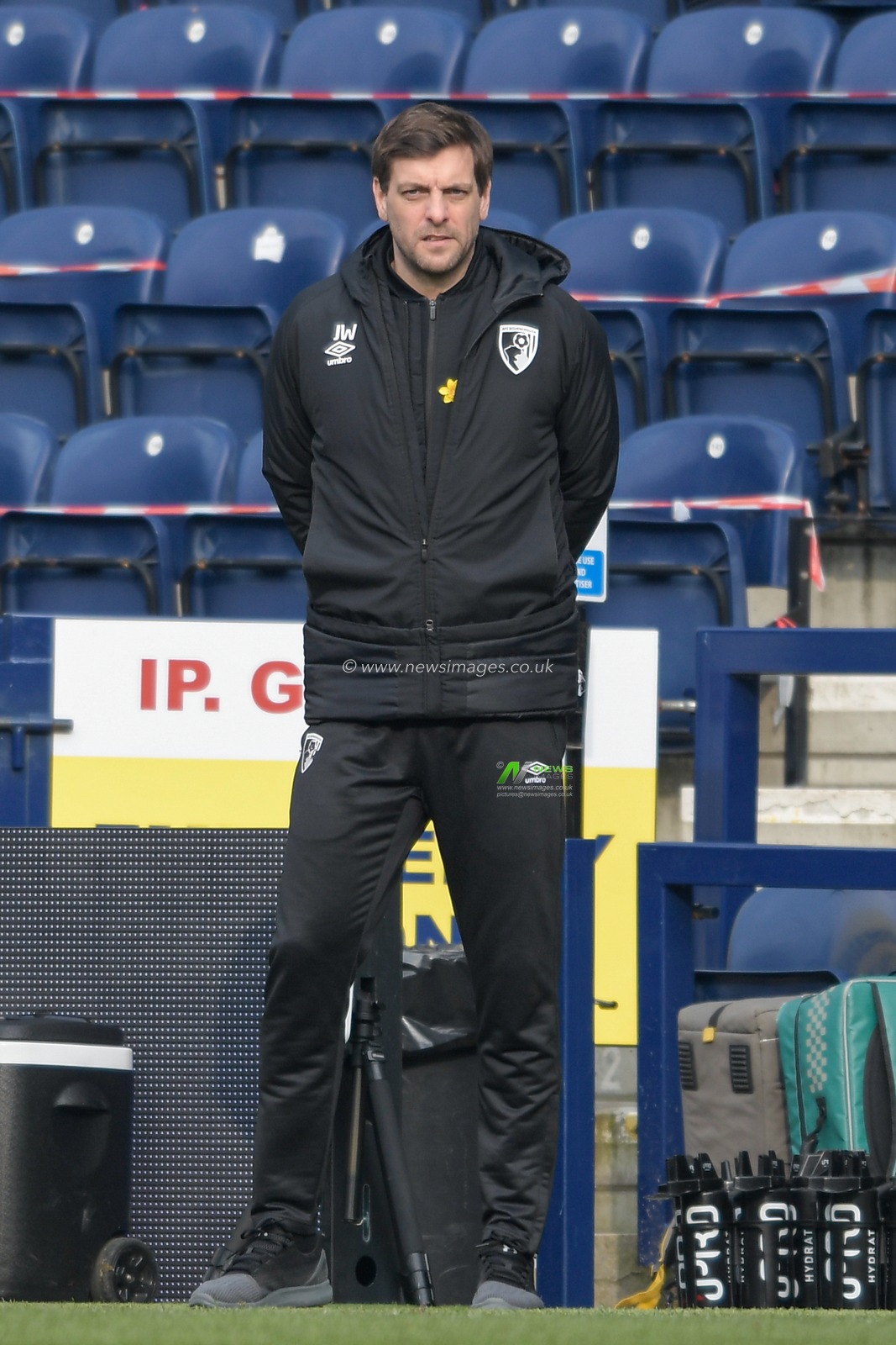 Jonathan Woodgate head coach of Bournemouth watches the game from the technical area
