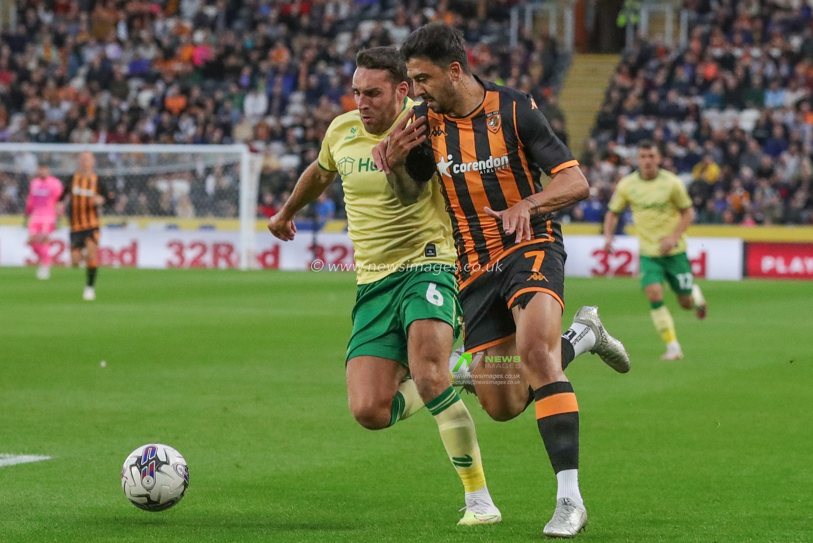 Matthew James #6 of Bristol City and Ozan Tufan #7 of Hull City battle for the ball during the Sky Bet Championship match Hull City vs Bristol City at MKM Stadium, Hull, United Kingdom, 25th August 2023

(Photo by Alfie Cosgrove/News Images)